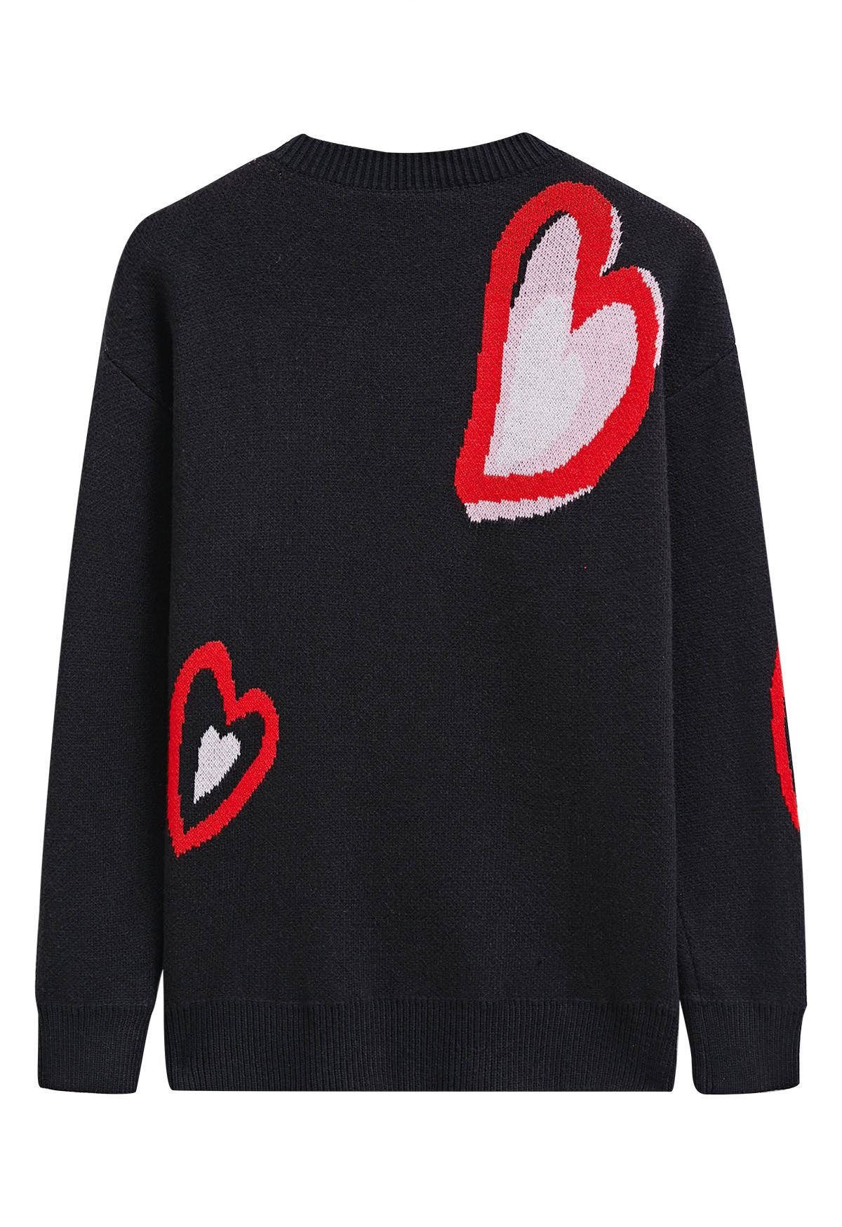 Heart Fluttering Crew Neck Knit Sweater in Black