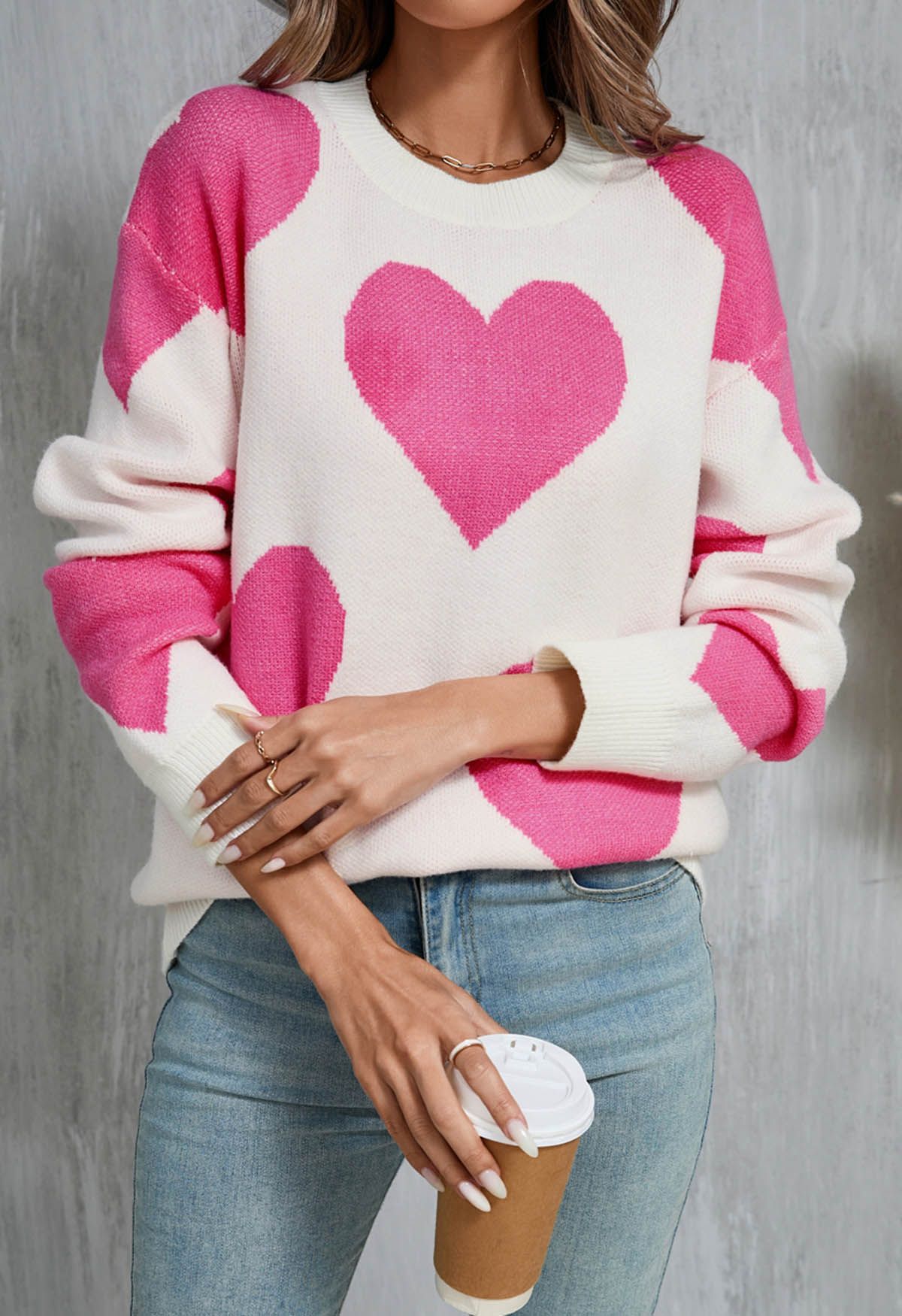 Soulful Heart Crew Neck Knit Sweater in White