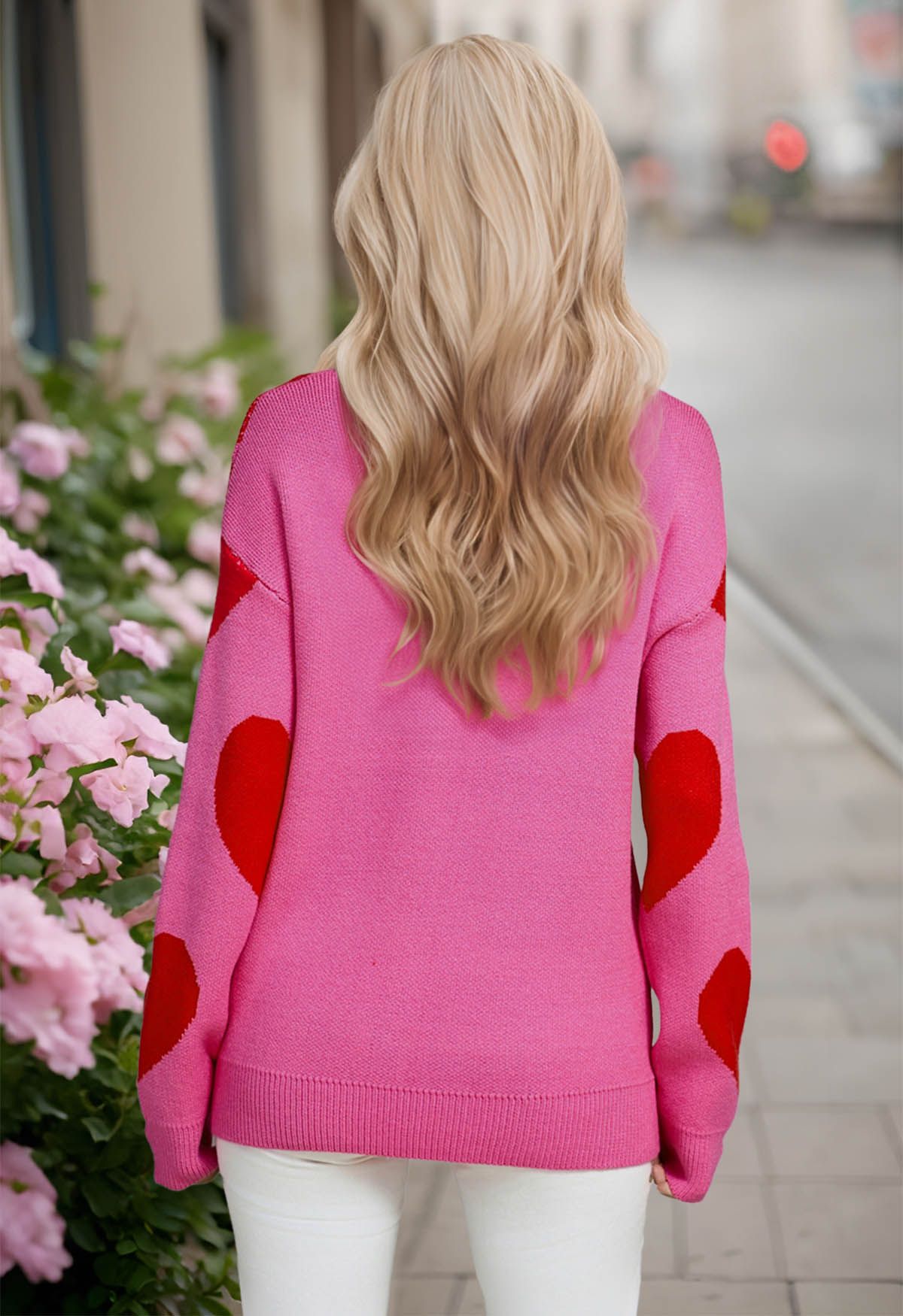 Soulful Heart Crew Neck Knit Sweater in Hot Pink