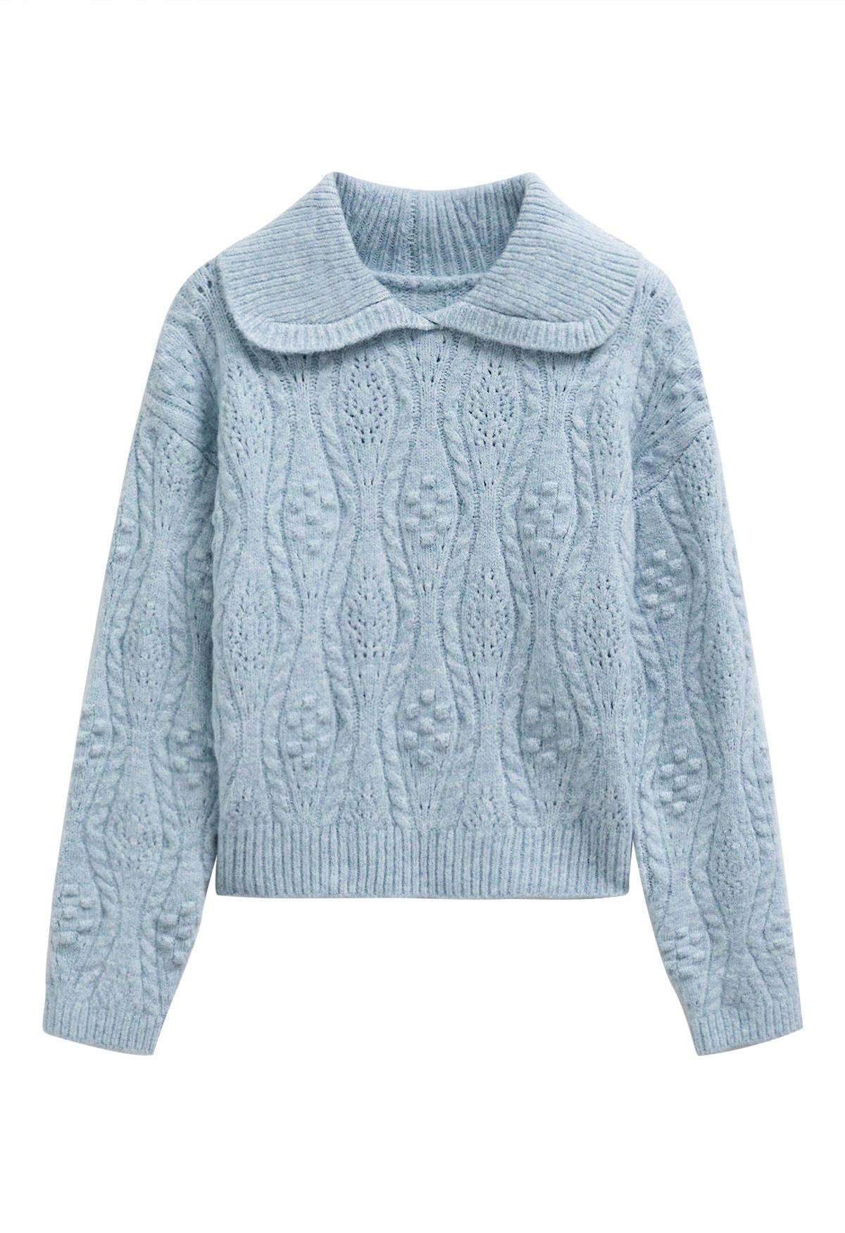 Embossed Dots Collared Knit Sweater in Light Blue