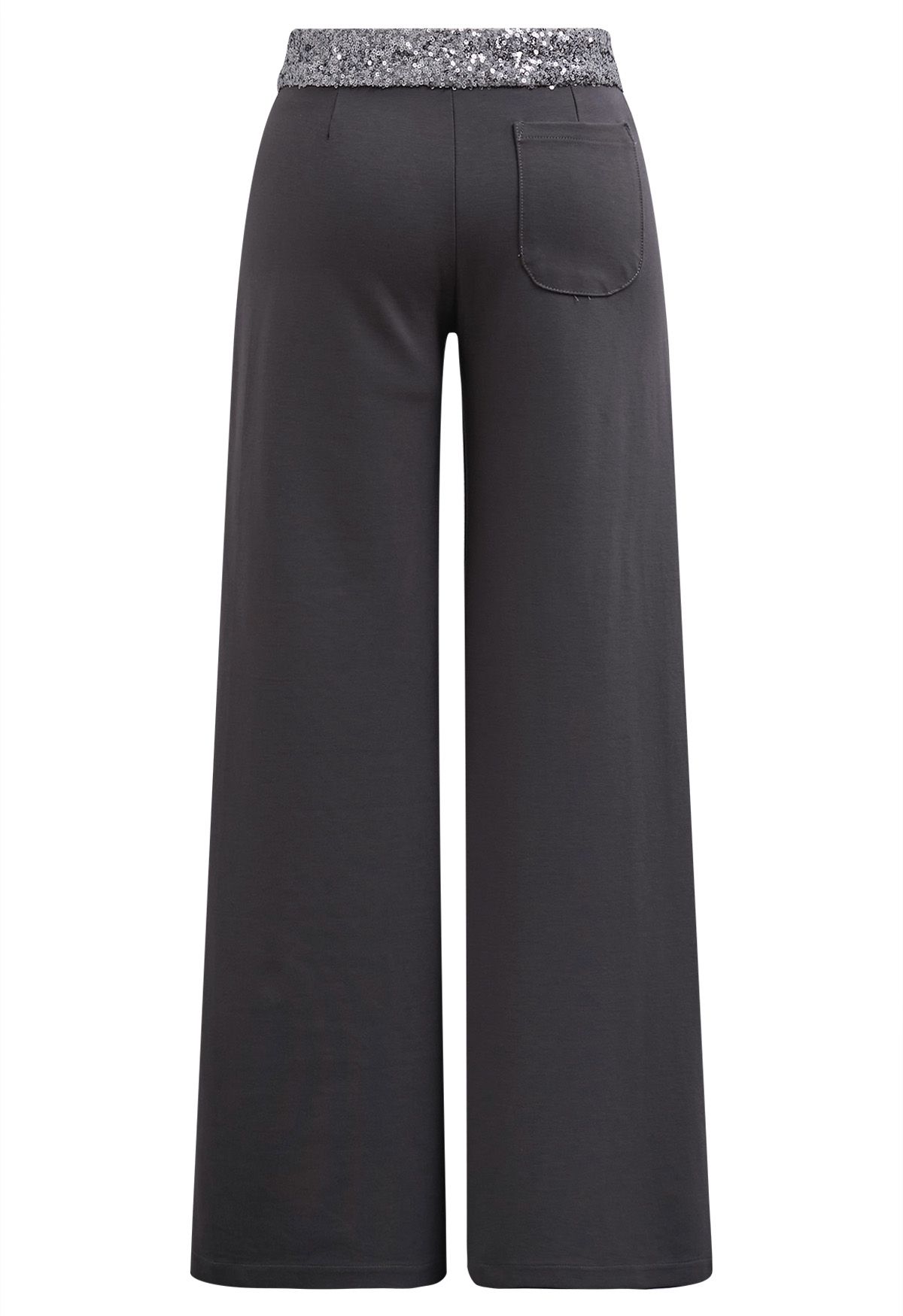 Sequin Accented Waist Straight-Leg Pants in Smoke