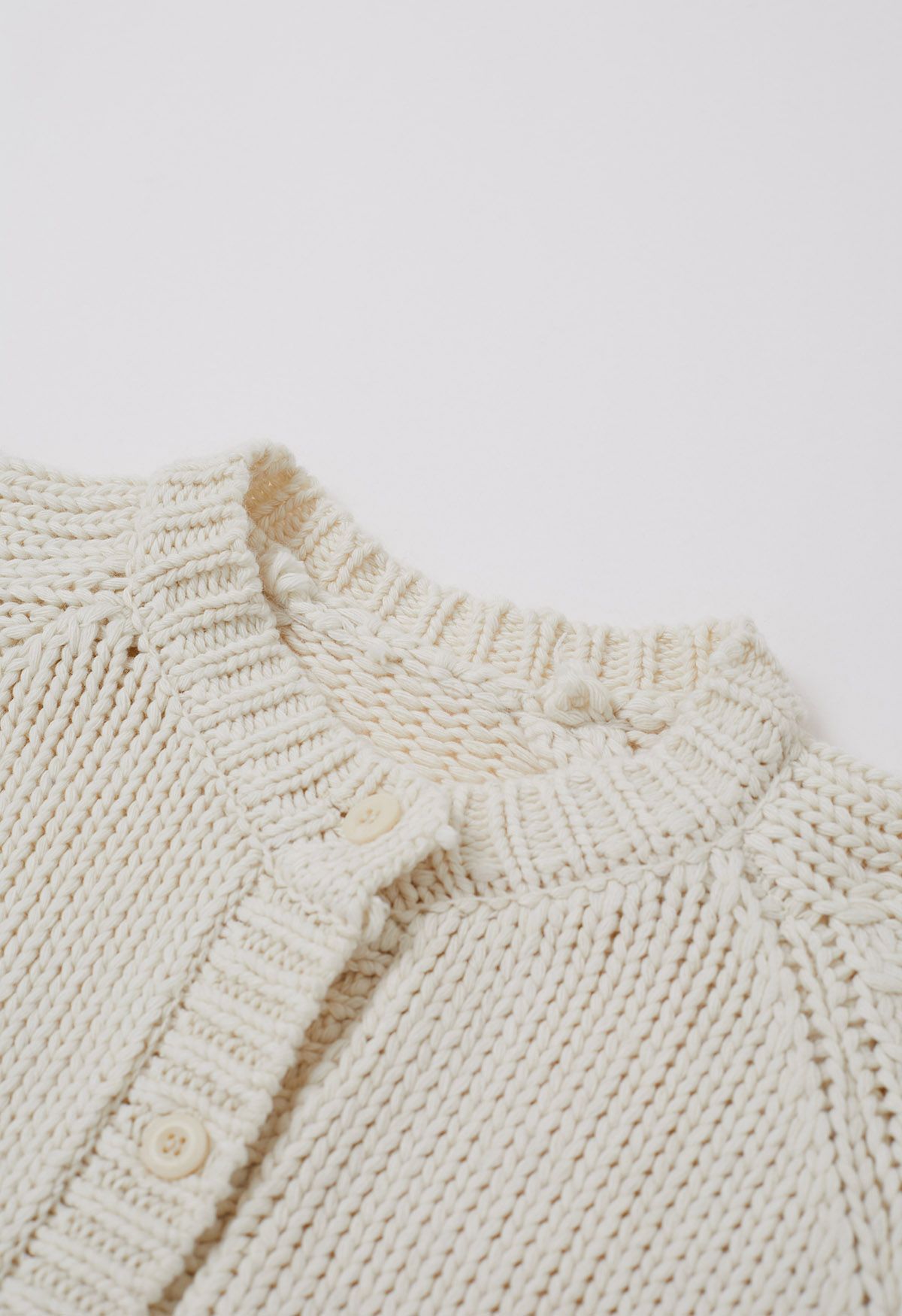 Chunky Buttoned Garter Stitch Knit Cardigan in Ivory