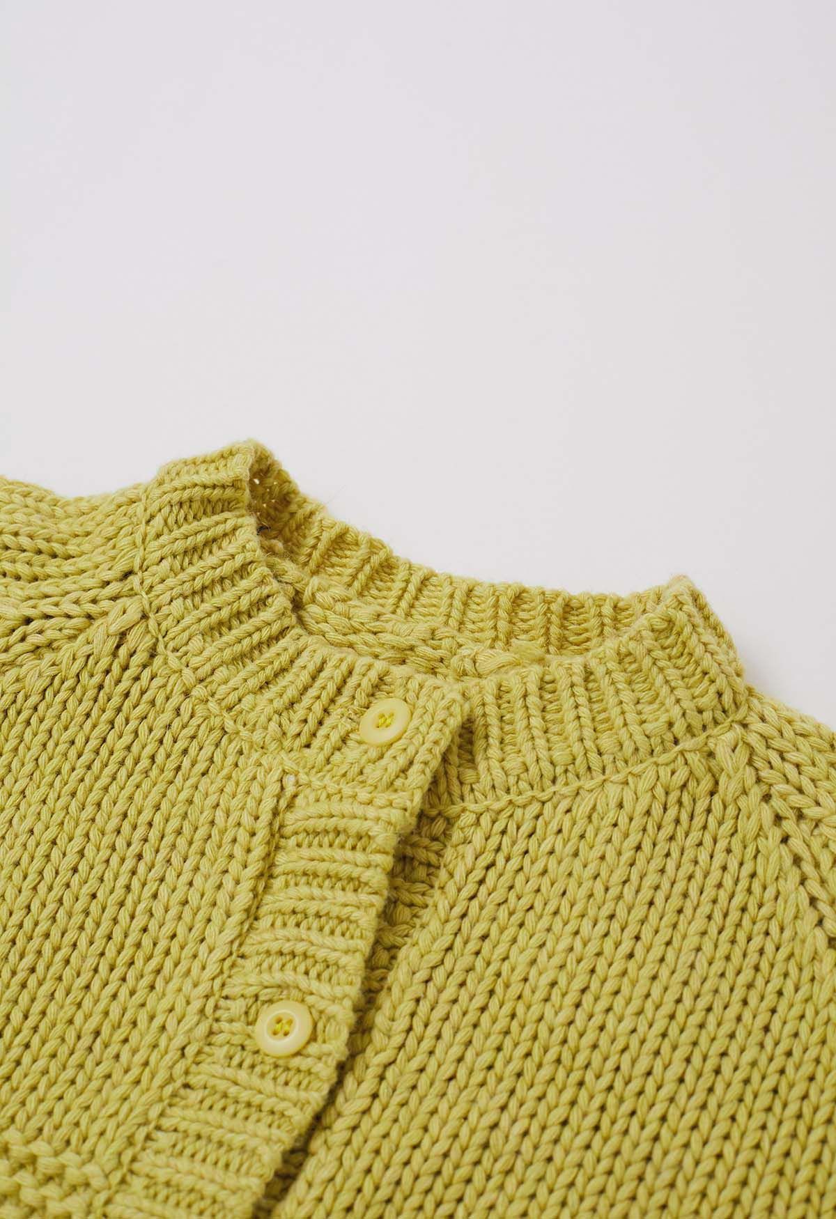 Chunky Buttoned Garter Stitch Knit Cardigan in Lime