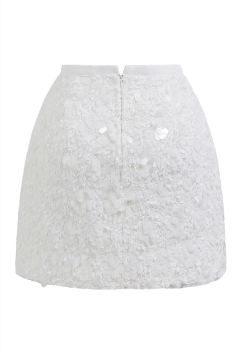 Petal Sequin Embellished Fuzzy Mini Bud Skirt