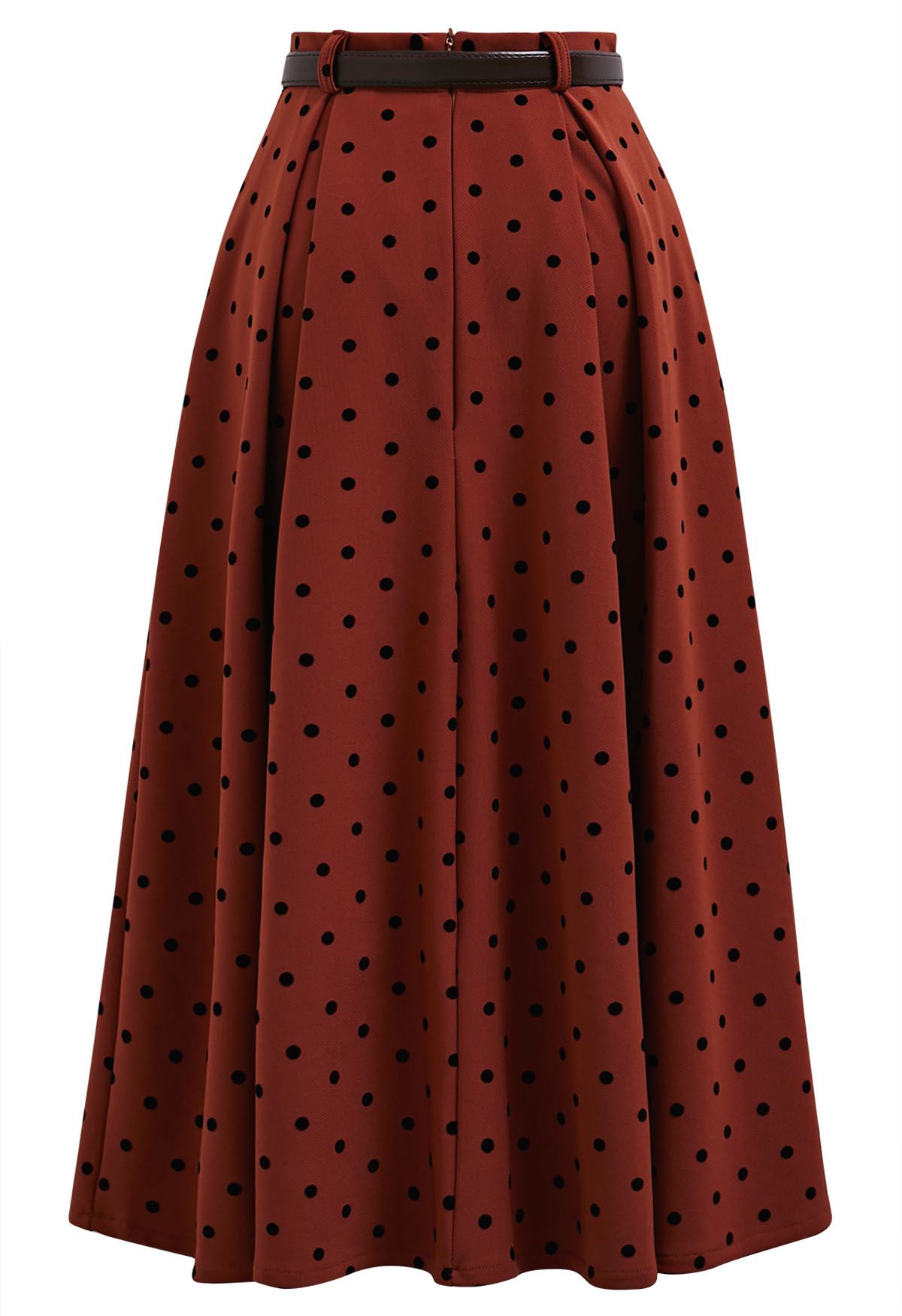 Velvet Polka Dot Belted A-Line Midi Skirt