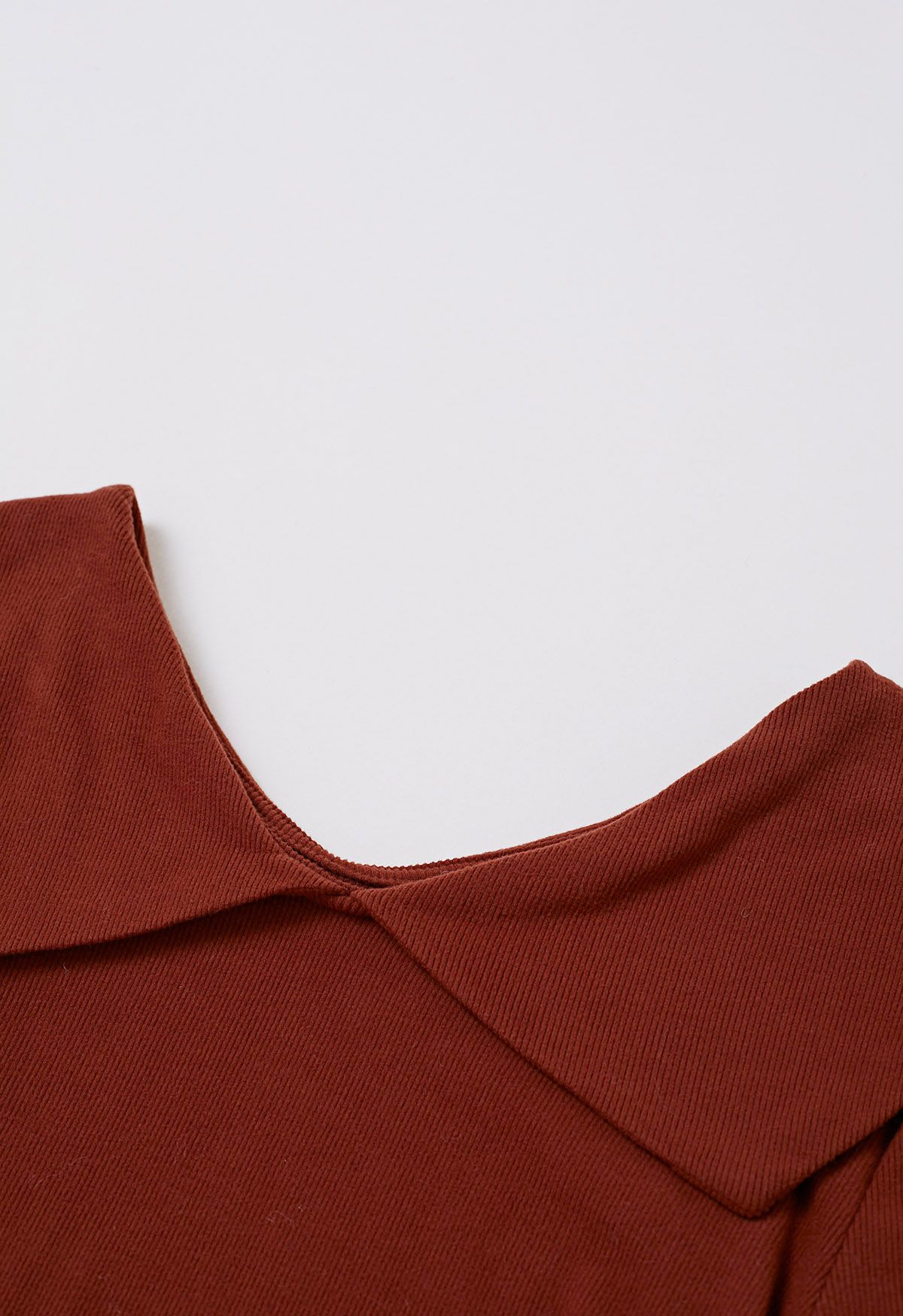 Flap Collar Ruched Side Long Sleeve Top in Rust Red