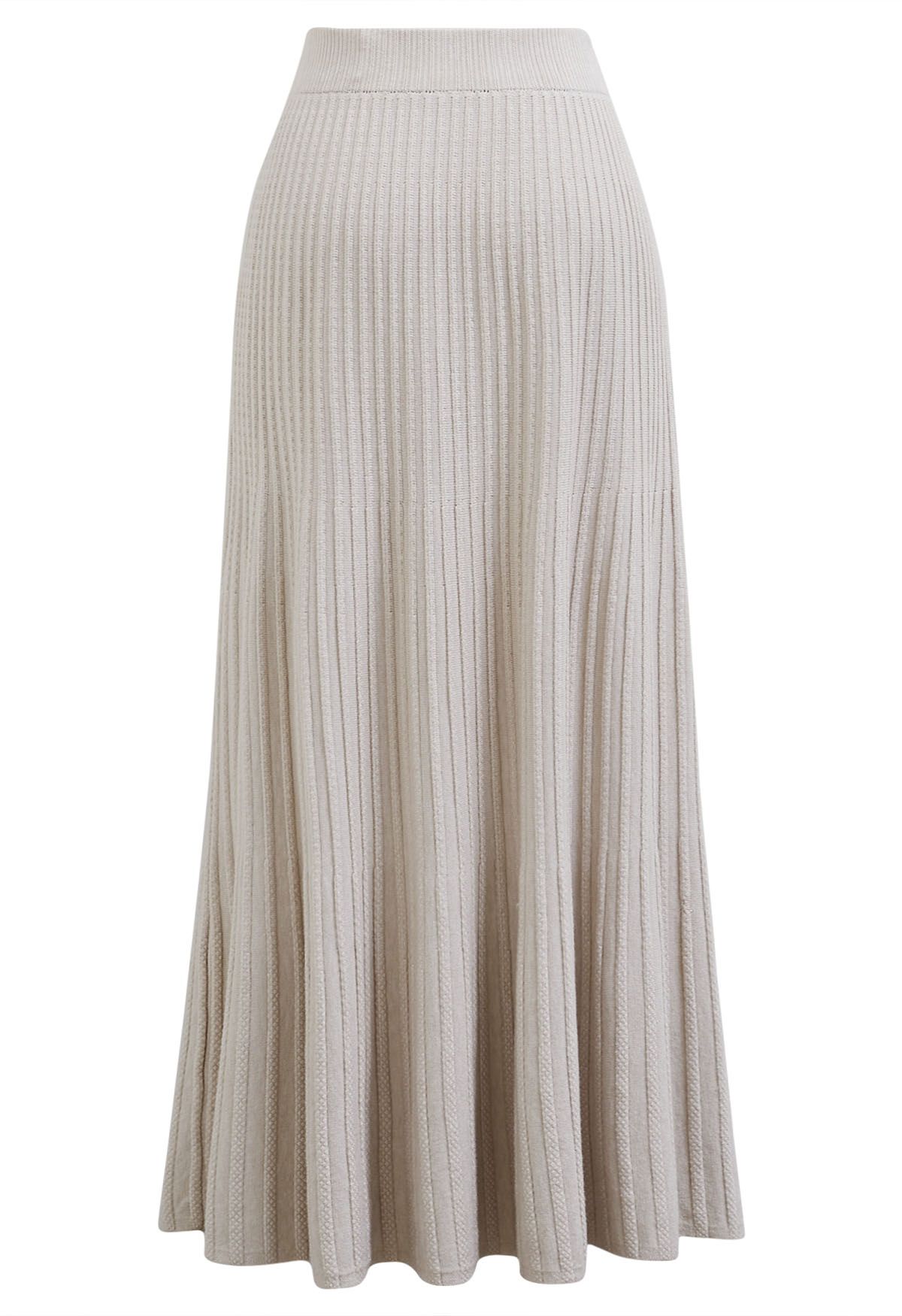 Gentle Touch Ribbed Knit Maxi Skirt in Linen