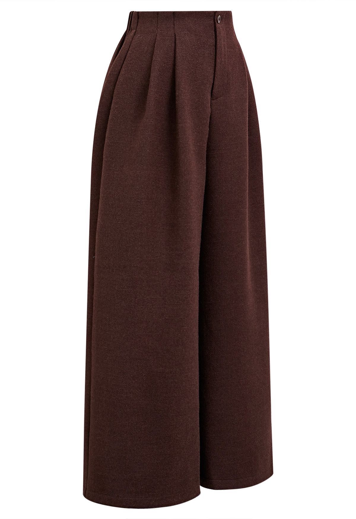 Side Pockets Pleats Wide-Leg Pants in Burgundy