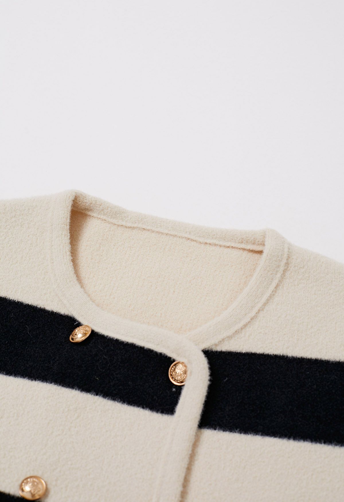 Striped Double-Breasted Patch Pocket Knit Cardigan