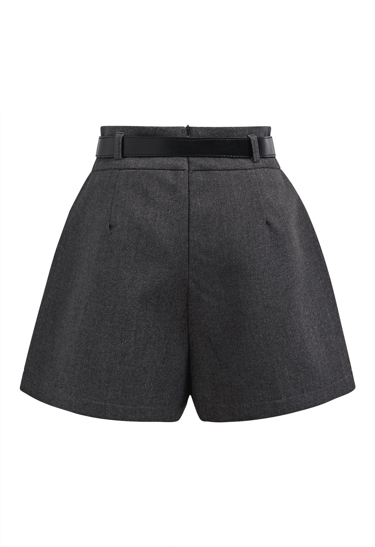 Fake Pockets Belted Flap Skorts in Smoke