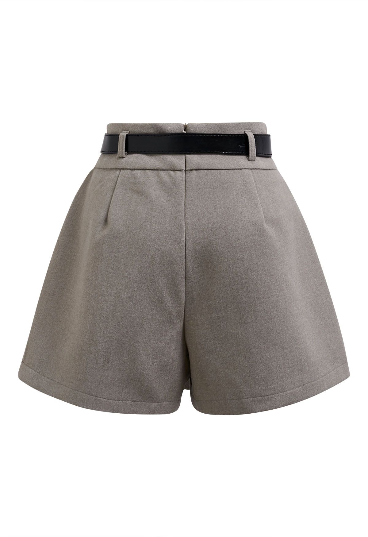 Fake Pockets Belted Flap Skorts in Taupe