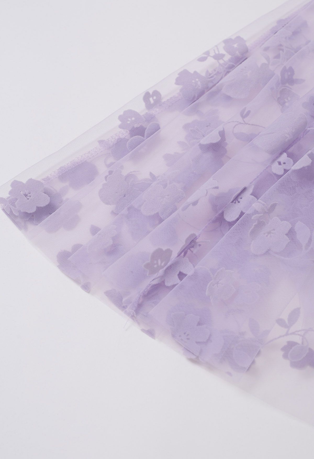 3D Posy Double-Layered Mesh Midi Skirt in Lavender