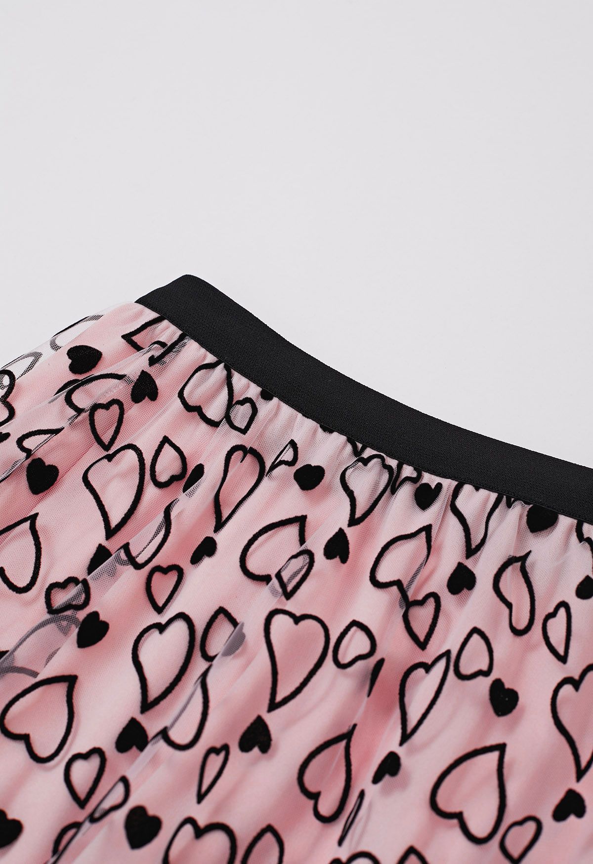 Endearing Velvet Heart Mesh Midi Skirt in Pink