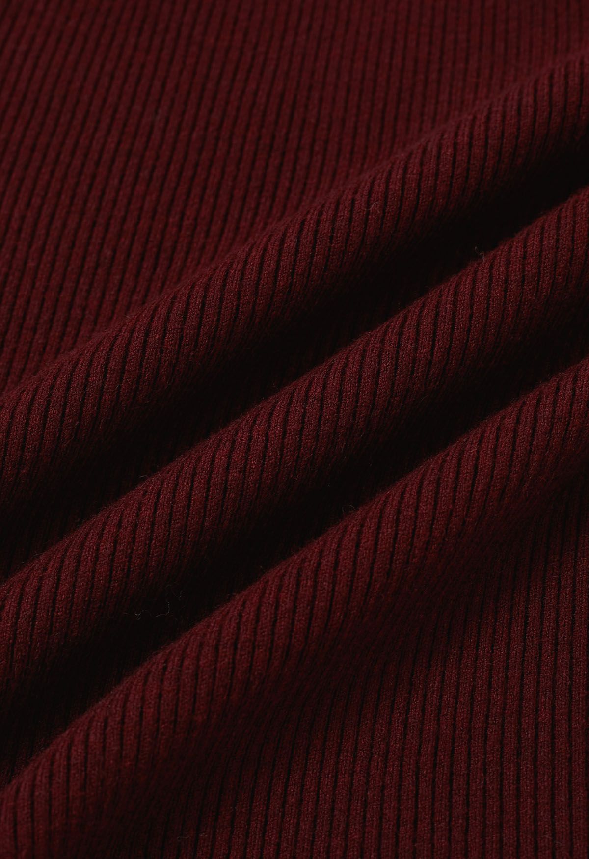 Twist Neckline Ribbed Knit Top in Burgundy