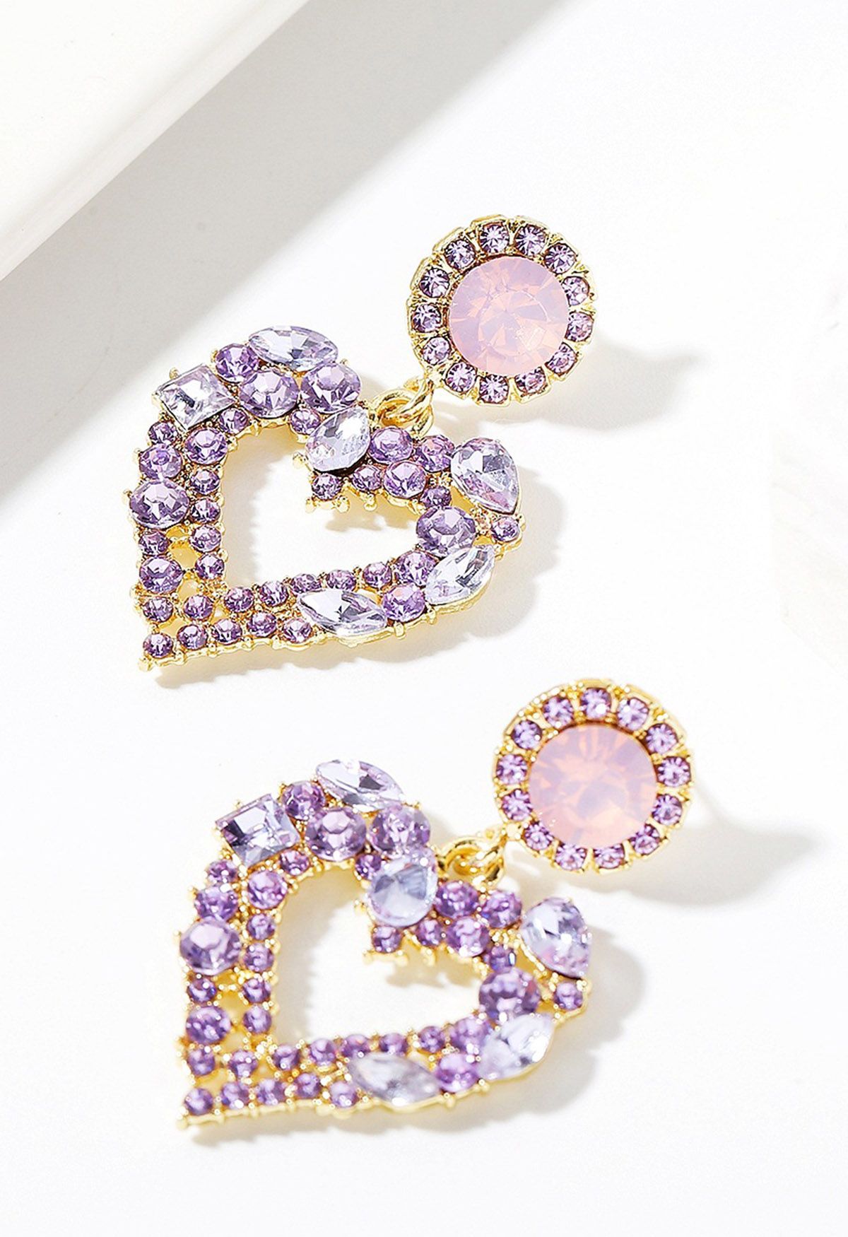 Purple Rhinestone Heart Earrings