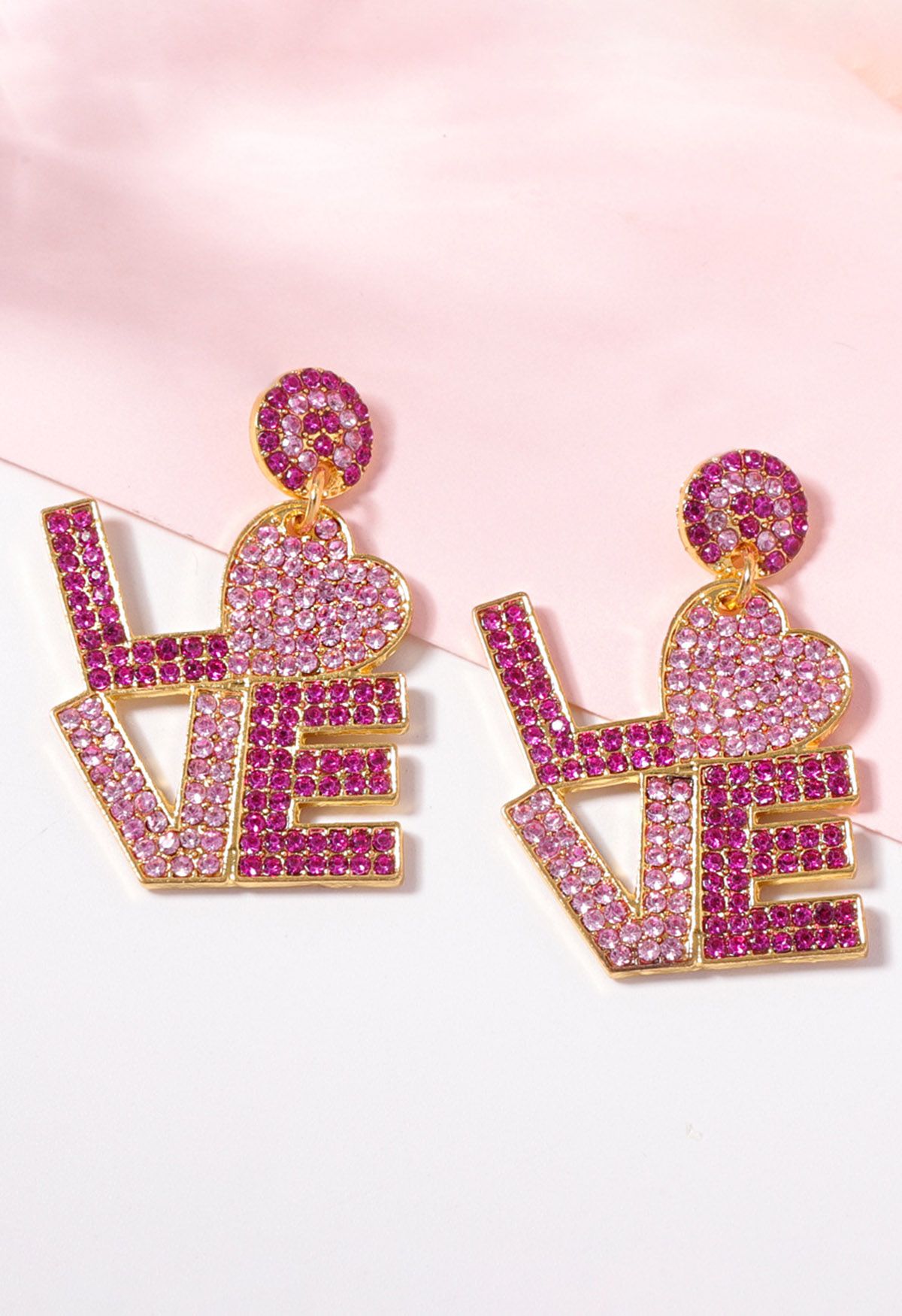 Pink Love Letters Rhinestone Earrings