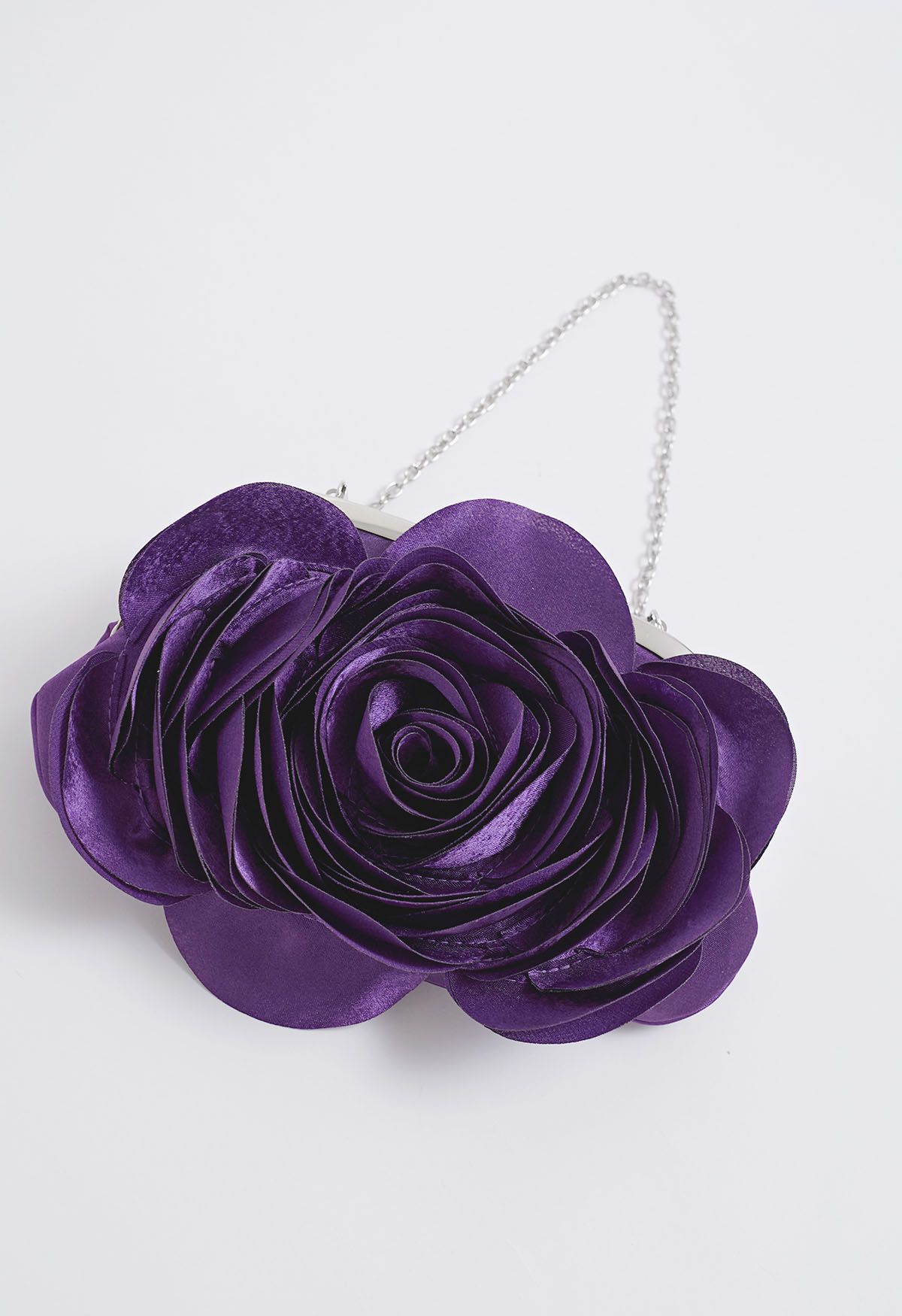 3D Rose Petal Satin Clutch in Purple