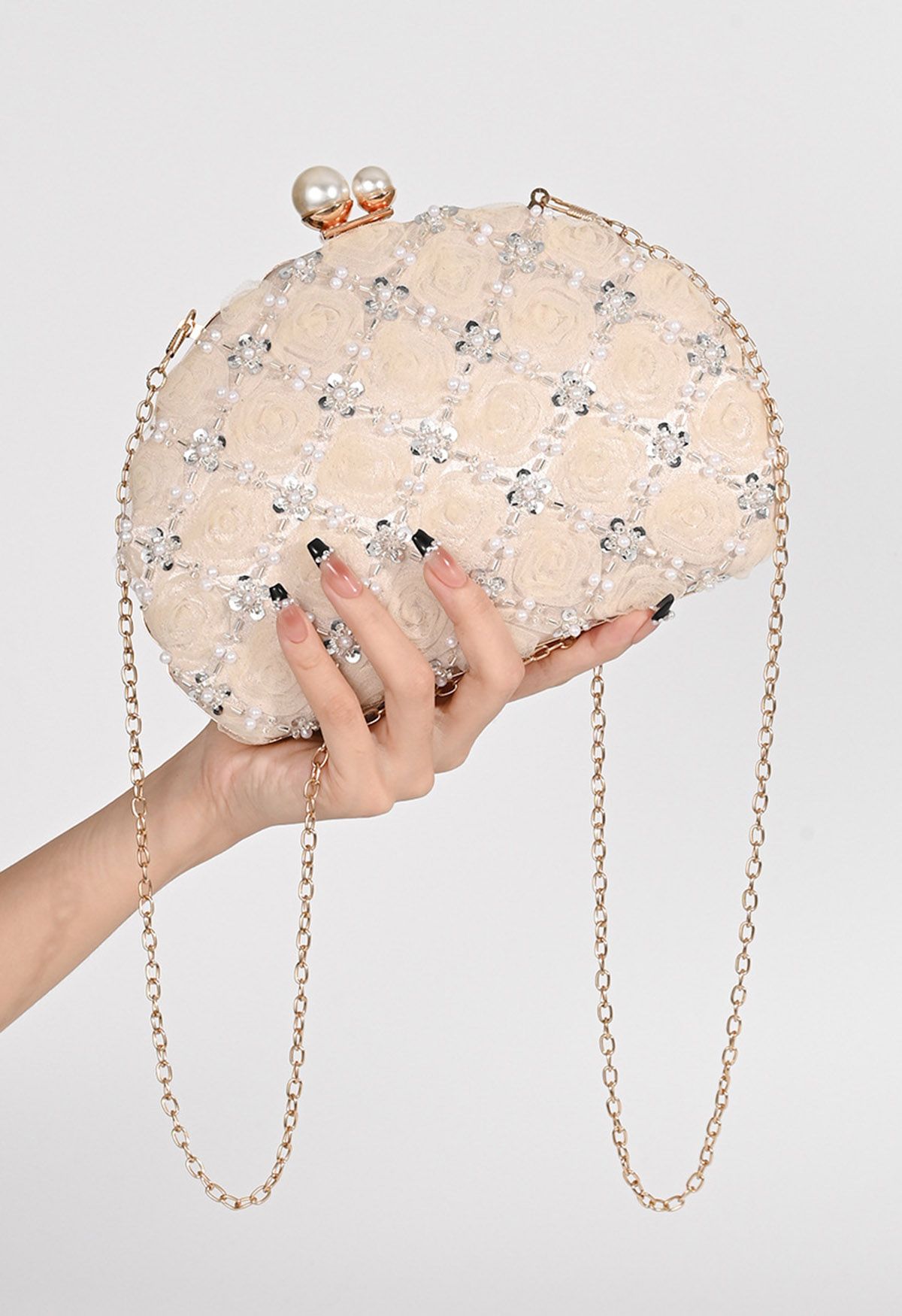 Rose Diamond-Shape Pearl Seashell Clutch