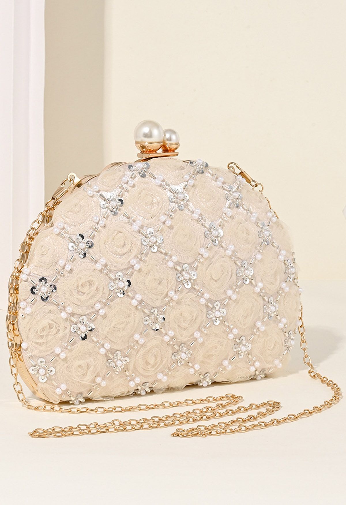 Rose Diamond-Shape Pearl Seashell Clutch