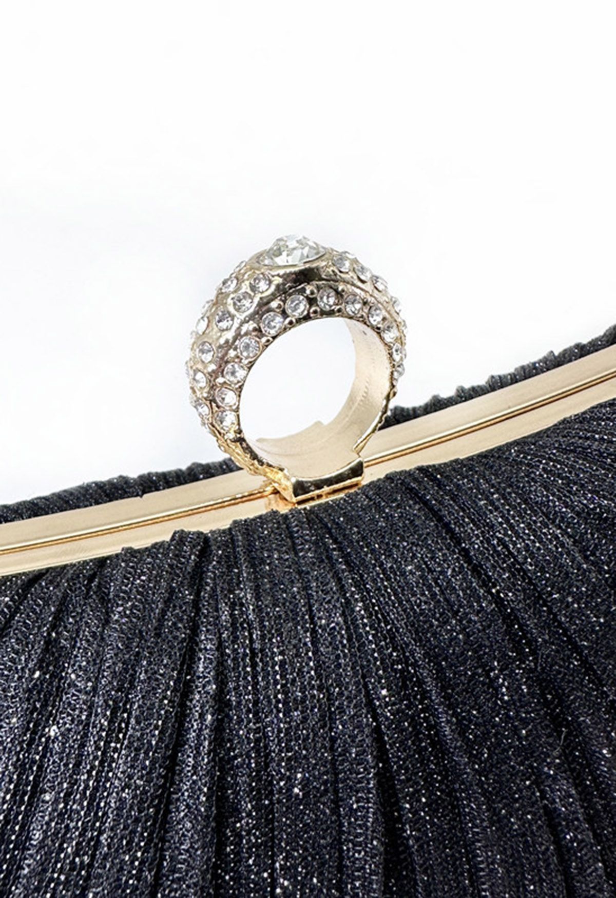 Ornate Pleated Rhinestone Clutch in Black