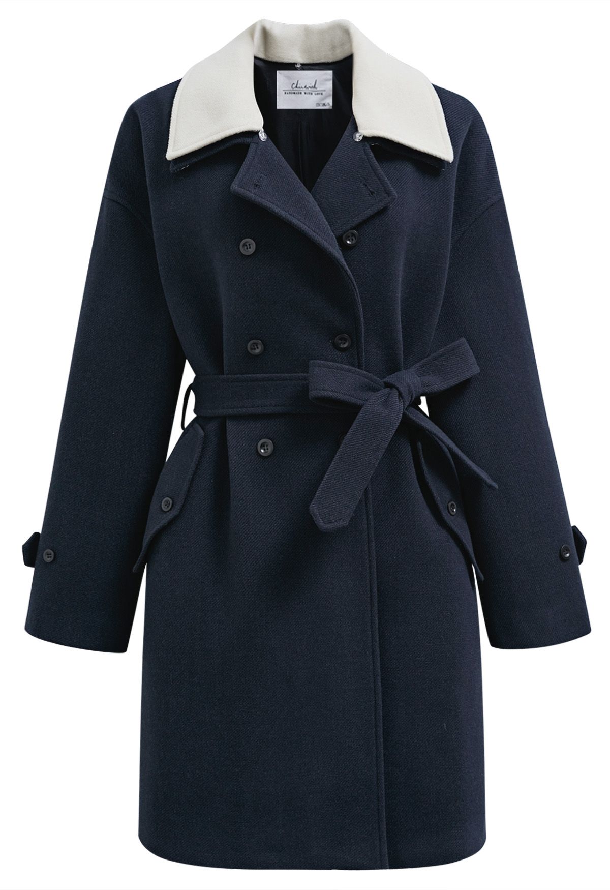 Double-Layer Collar Buttoned Coat in Navy