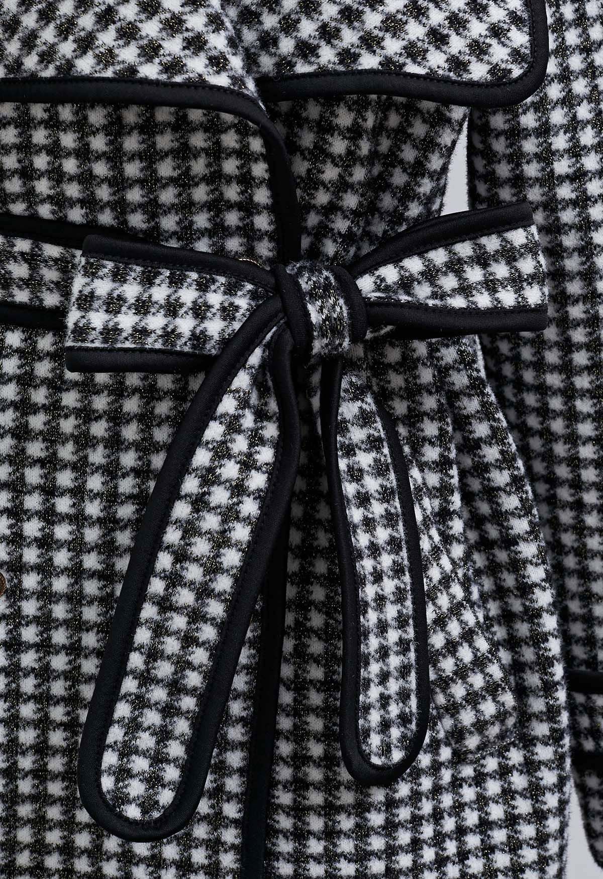 Houndstooth Contrast Edge Wide Lapel Knit Coat