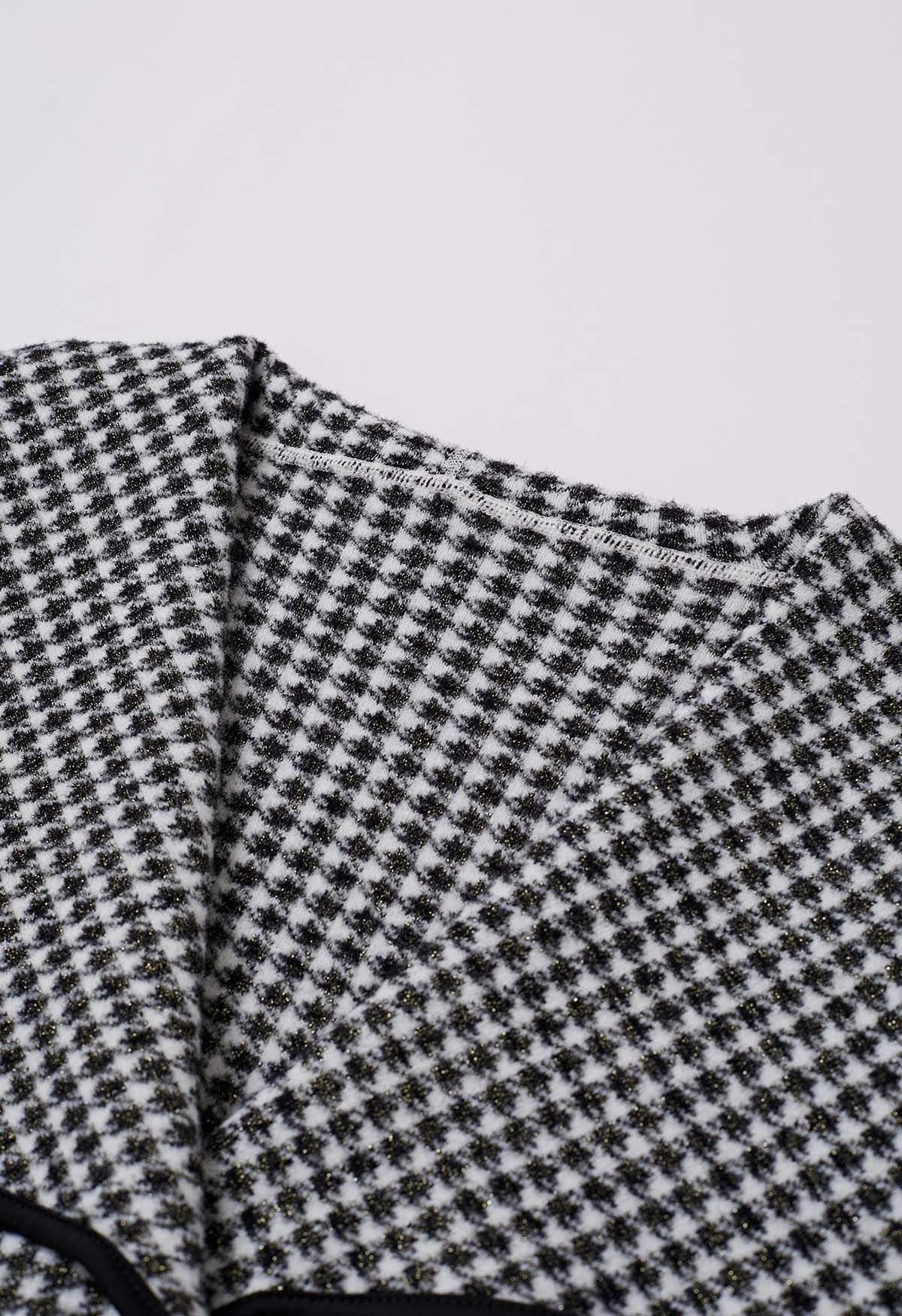 Houndstooth Contrast Edge Wide Lapel Knit Coat