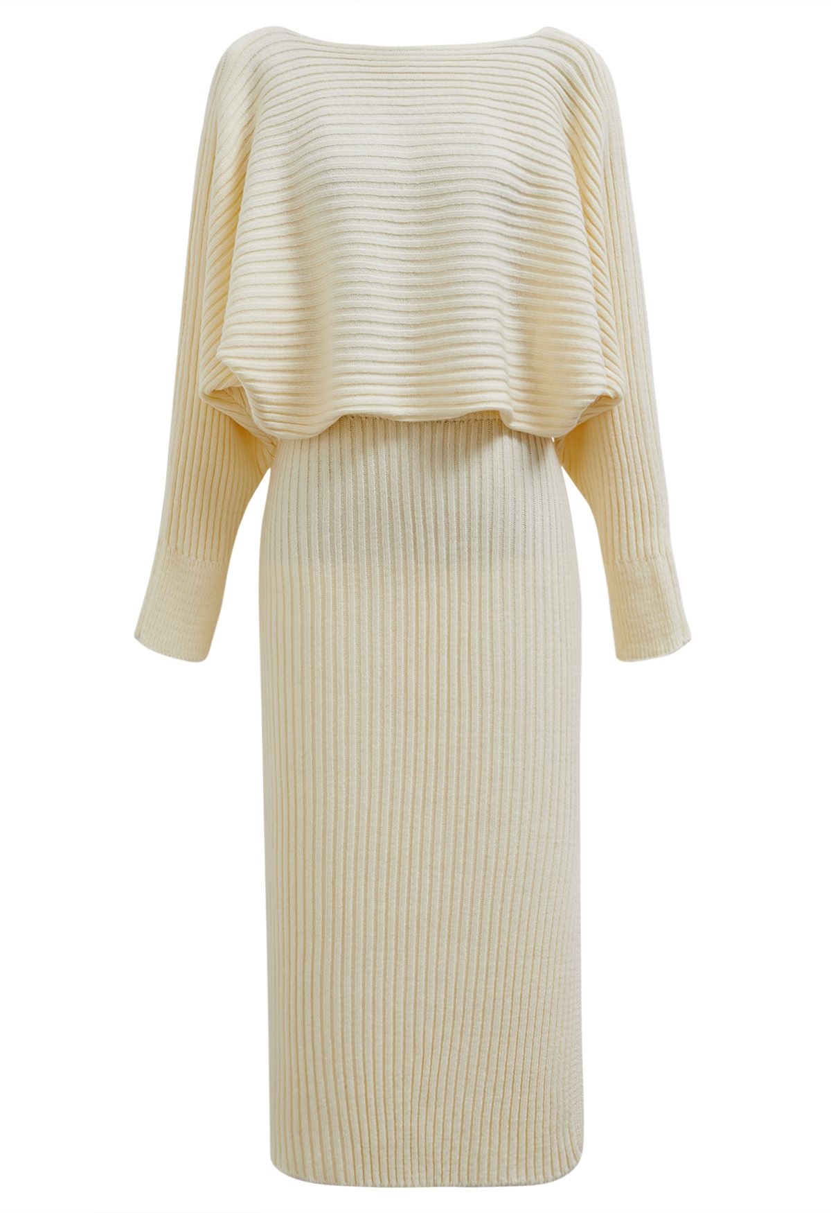 Two-Way Wear Crisscross Knit Top and Skirt Set in Cream