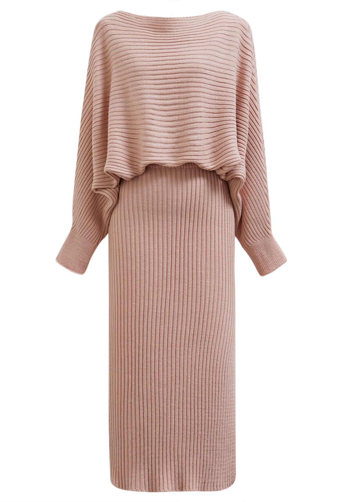 Two-Way Wear Crisscross Knit Top and Skirt Set in Pink