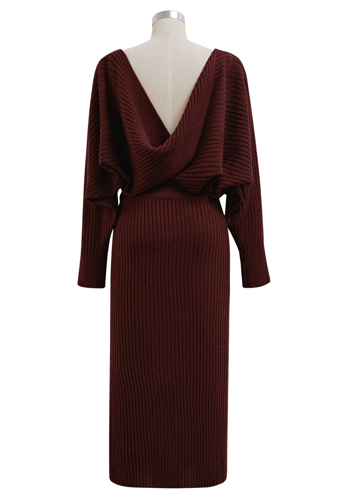 Two-Way Wear Crisscross Knit Top and Skirt Set in Burgundy