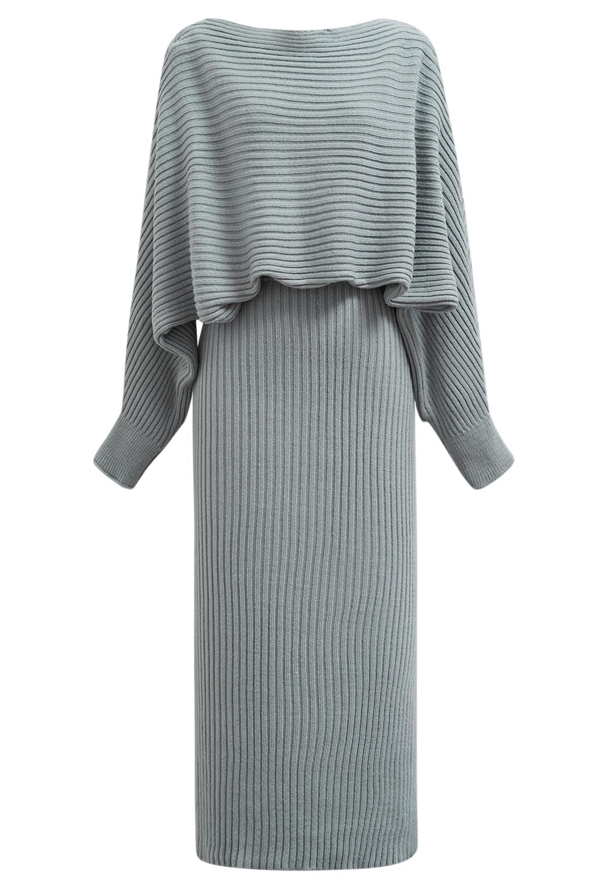 Two-Way Wear Crisscross Knit Top and Skirt Set in Sage