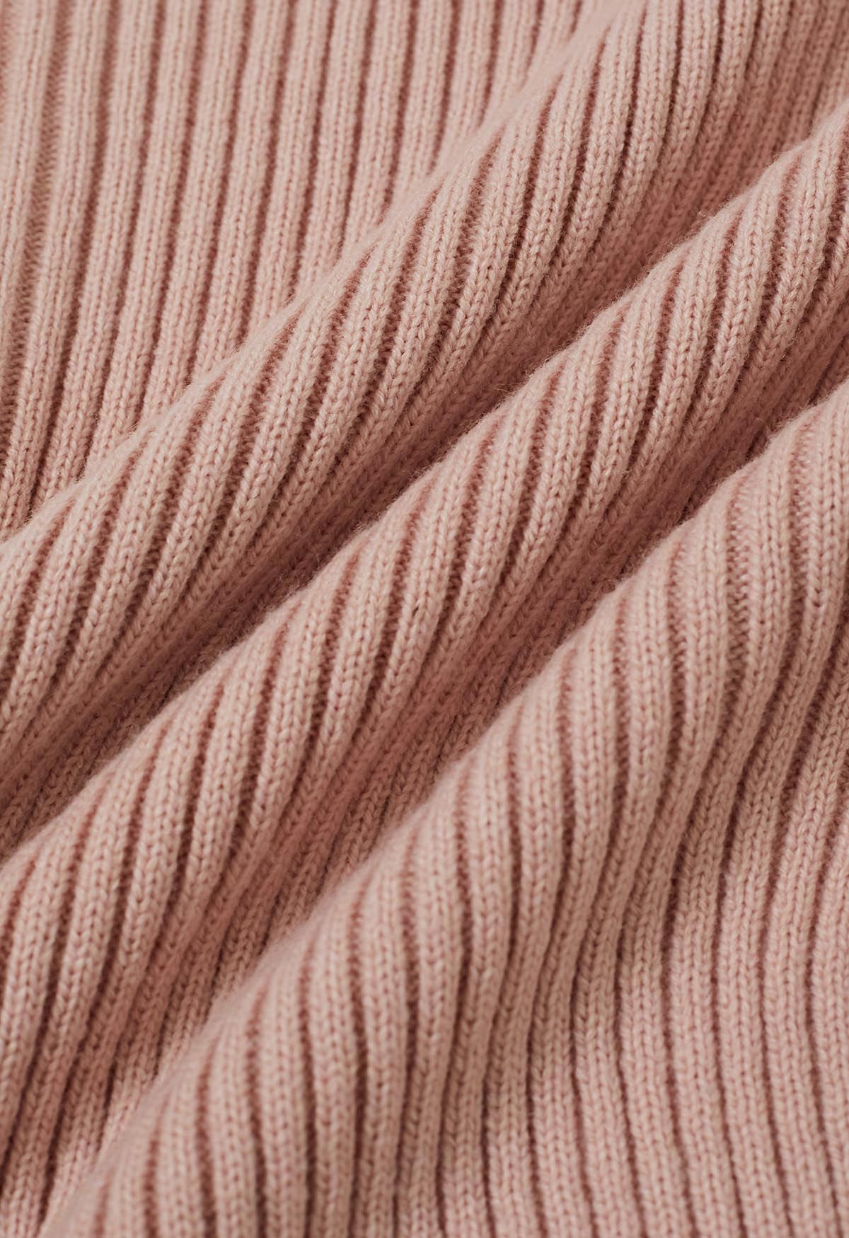 Boat Neck Ribbed Knit Top and Skirt Set in Pink