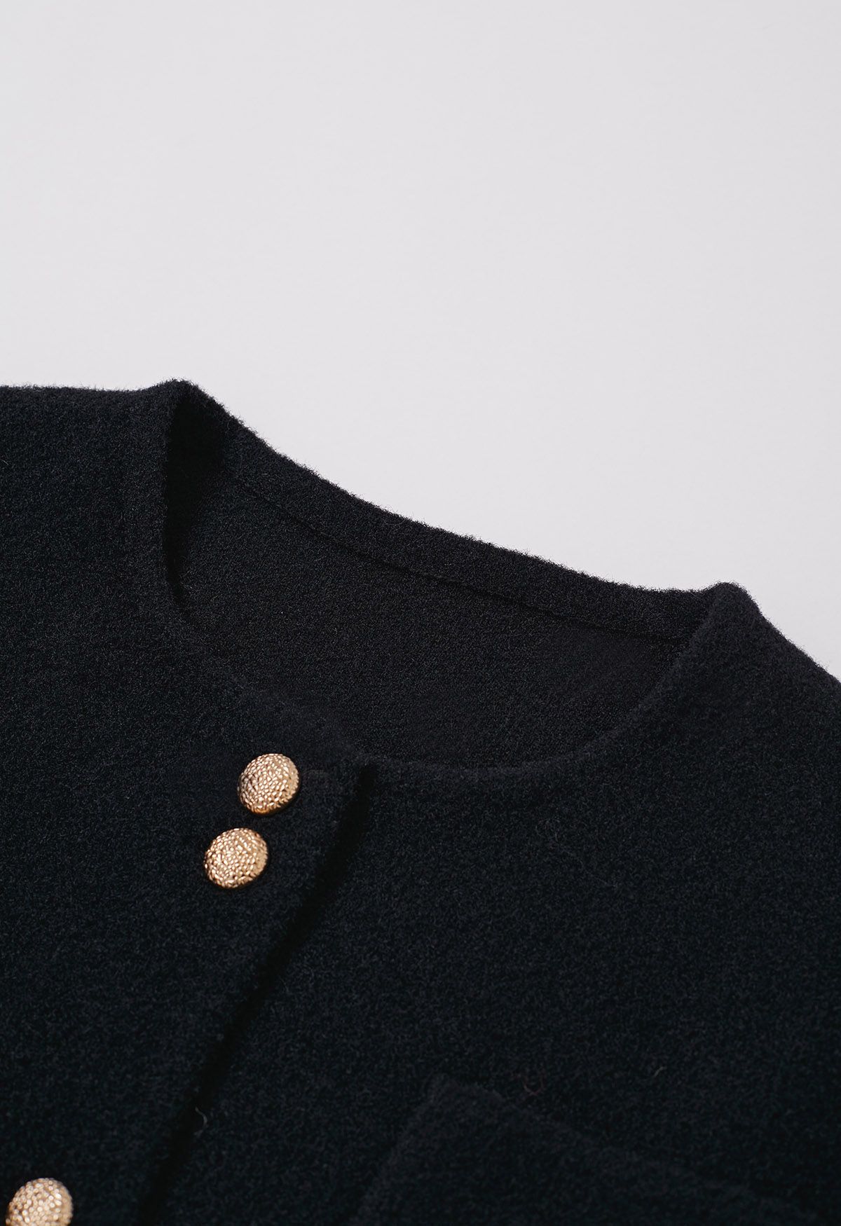 Contrast Cuffs Patch Pockets Buttoned Knit Coat in Black