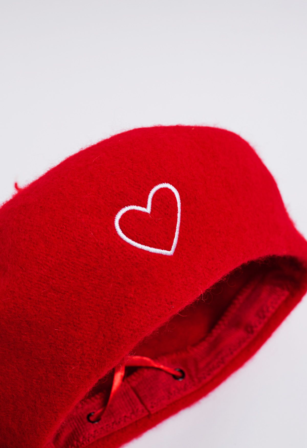 Embroidered Heart Wool-Blend Beret in Red