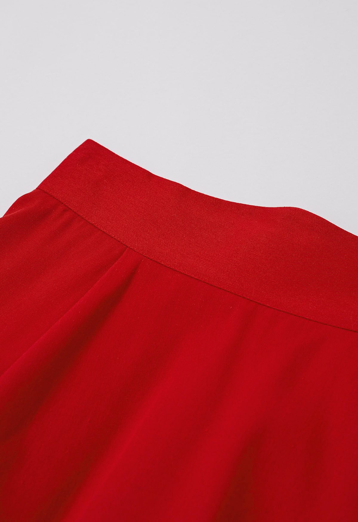 Solid Red High-Waist A-Line Midi Skirt