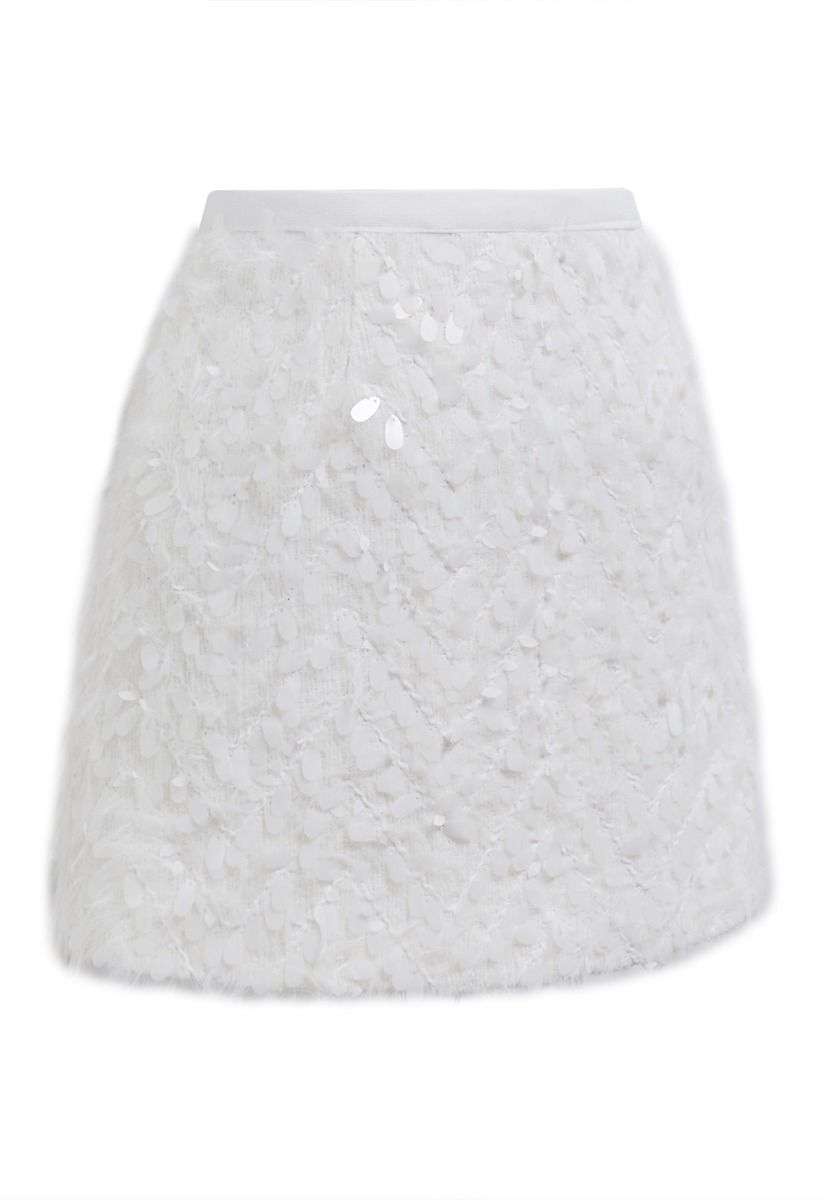 Petal Sequin Embellished Fuzzy Mini Bud Skirt