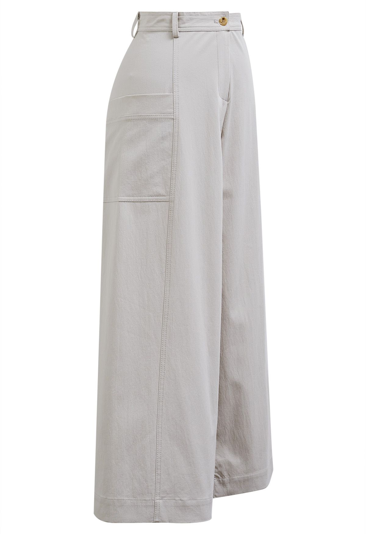 Side Patch Pockets Wide-Leg Pants in Ivory