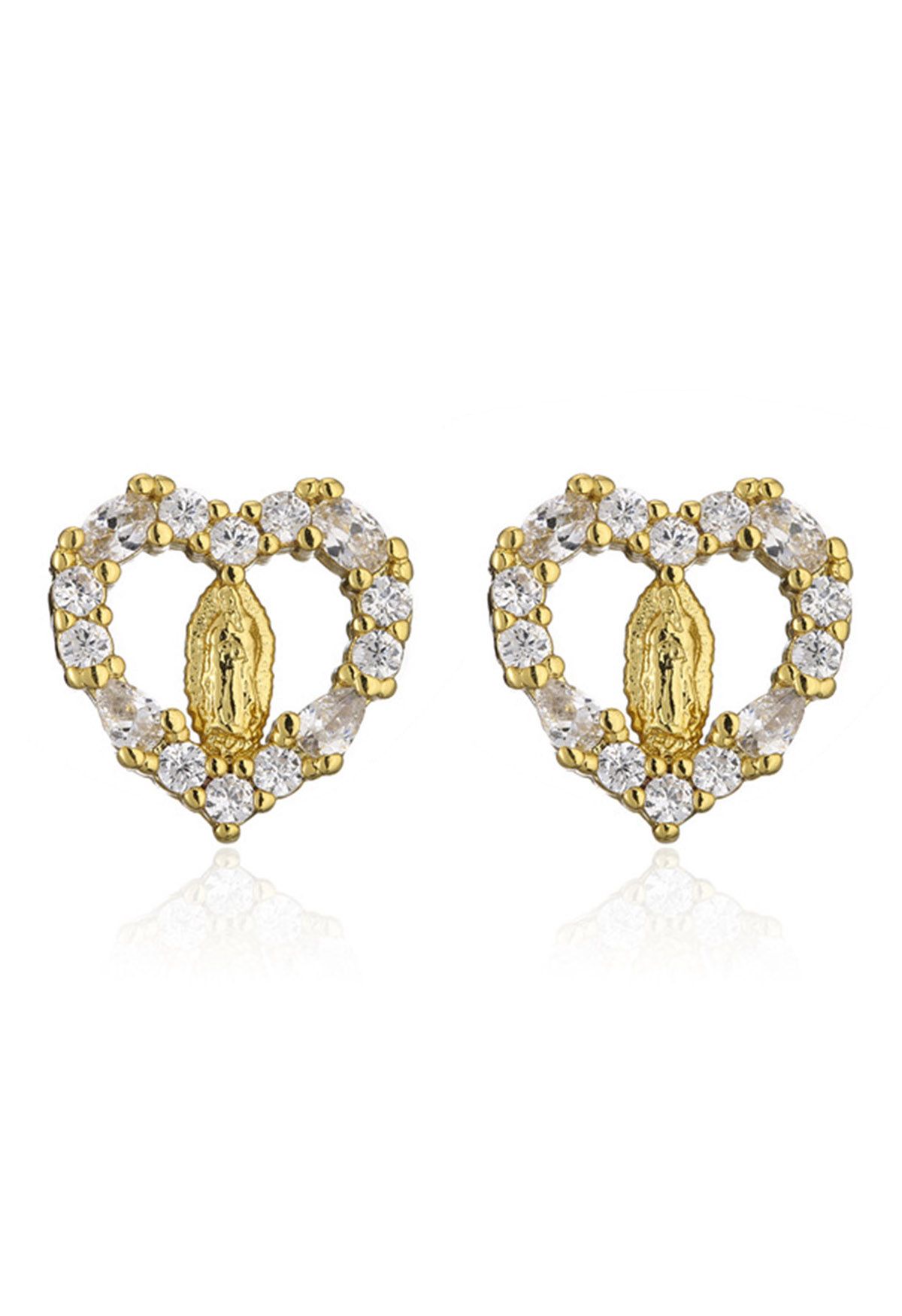 Rhinestones Virgin Mary Heart Earrings