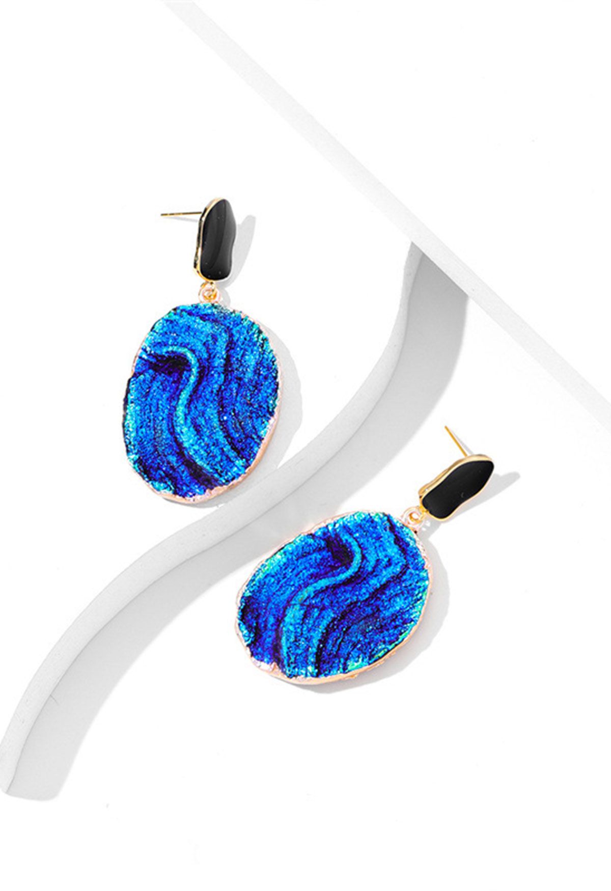 Shimmer Navy Blue Resin Earrings