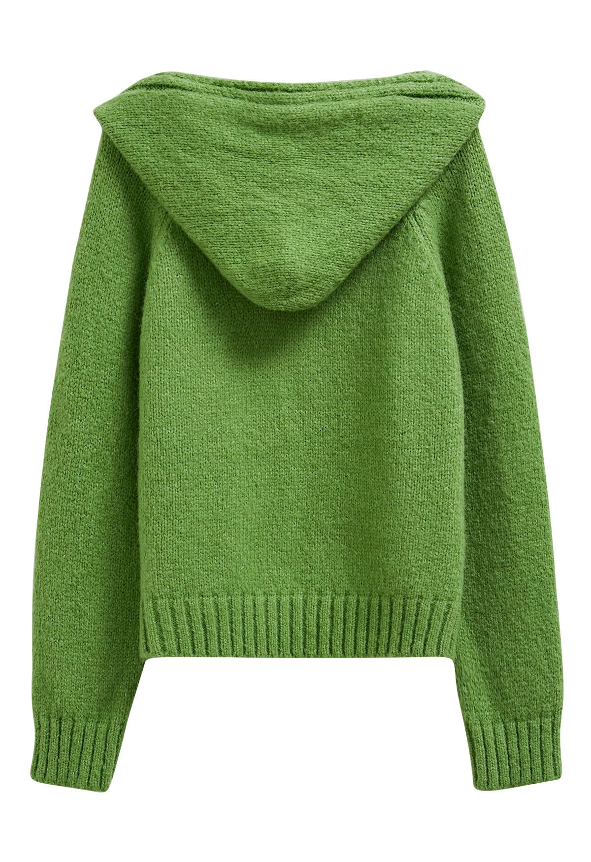 Relaxed-Fit Hooded Knit Sweater in Green