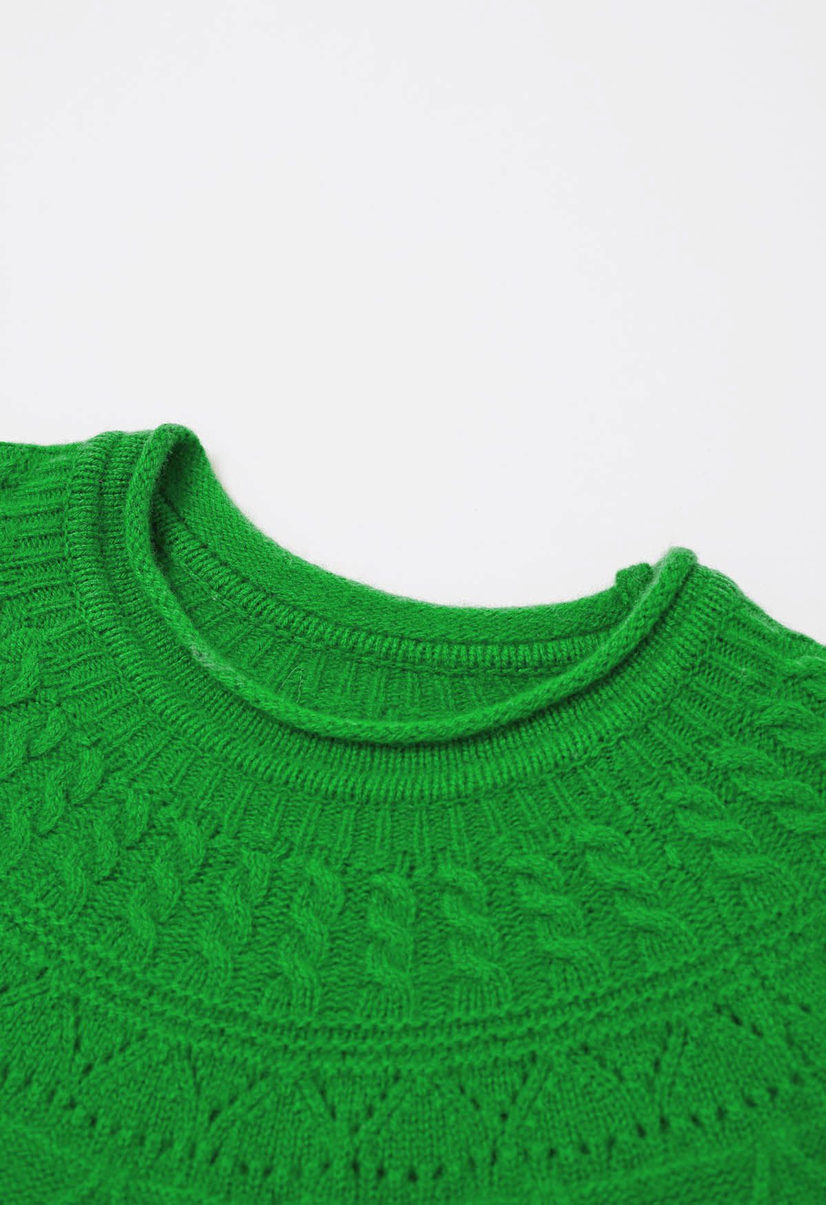 Hollow Out Diamond Knit Sweater in Green