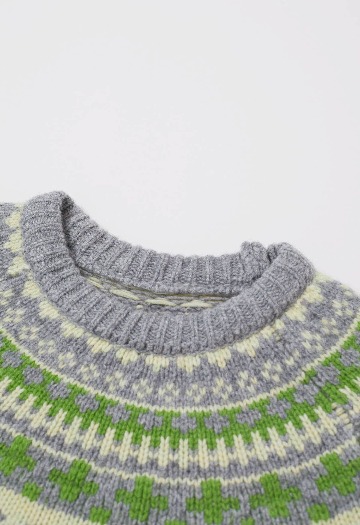 Nordic-Inspired Fair Isle Knit Sweater in Grey