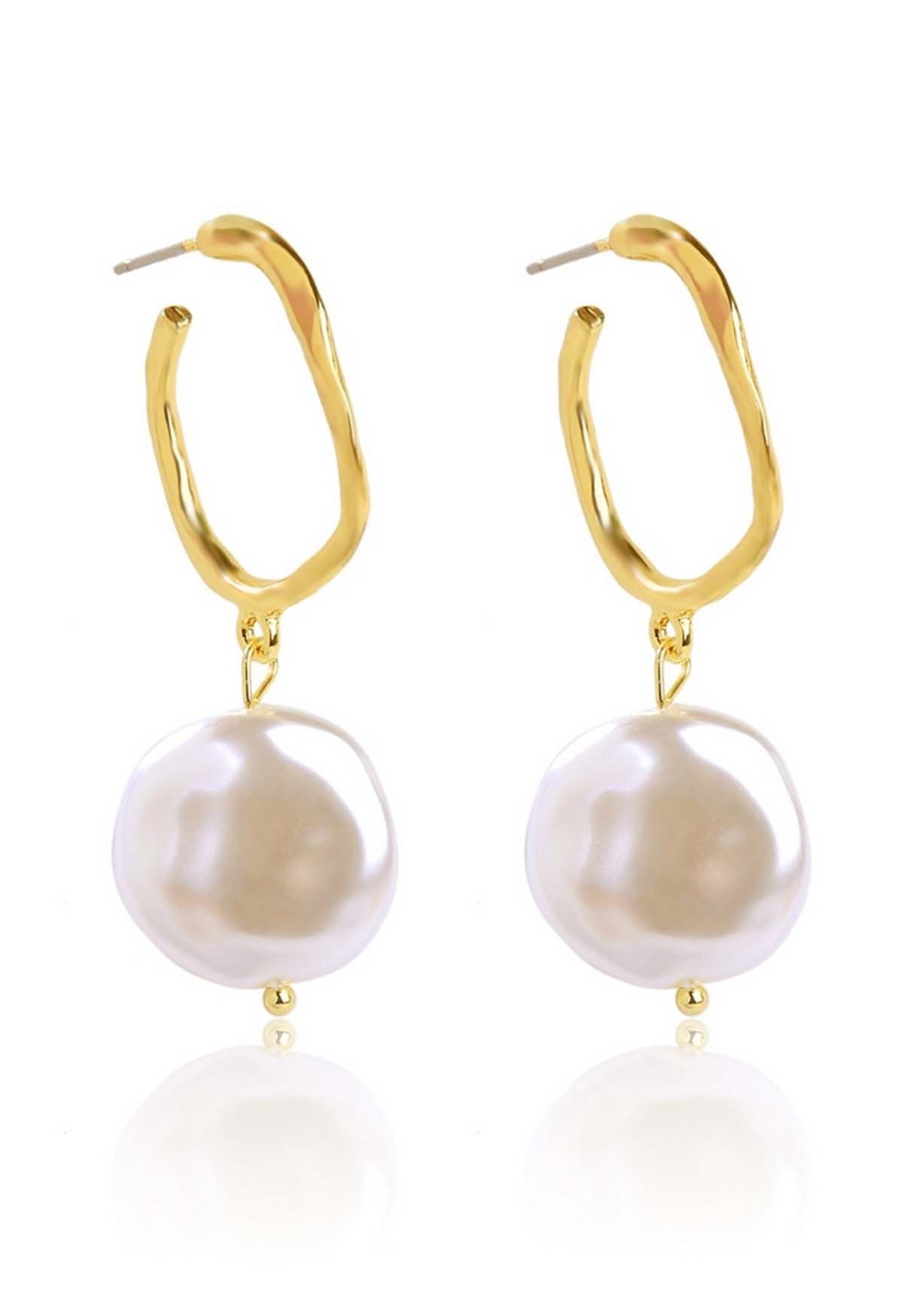 Coin Pearl Gold Hoop Earrings