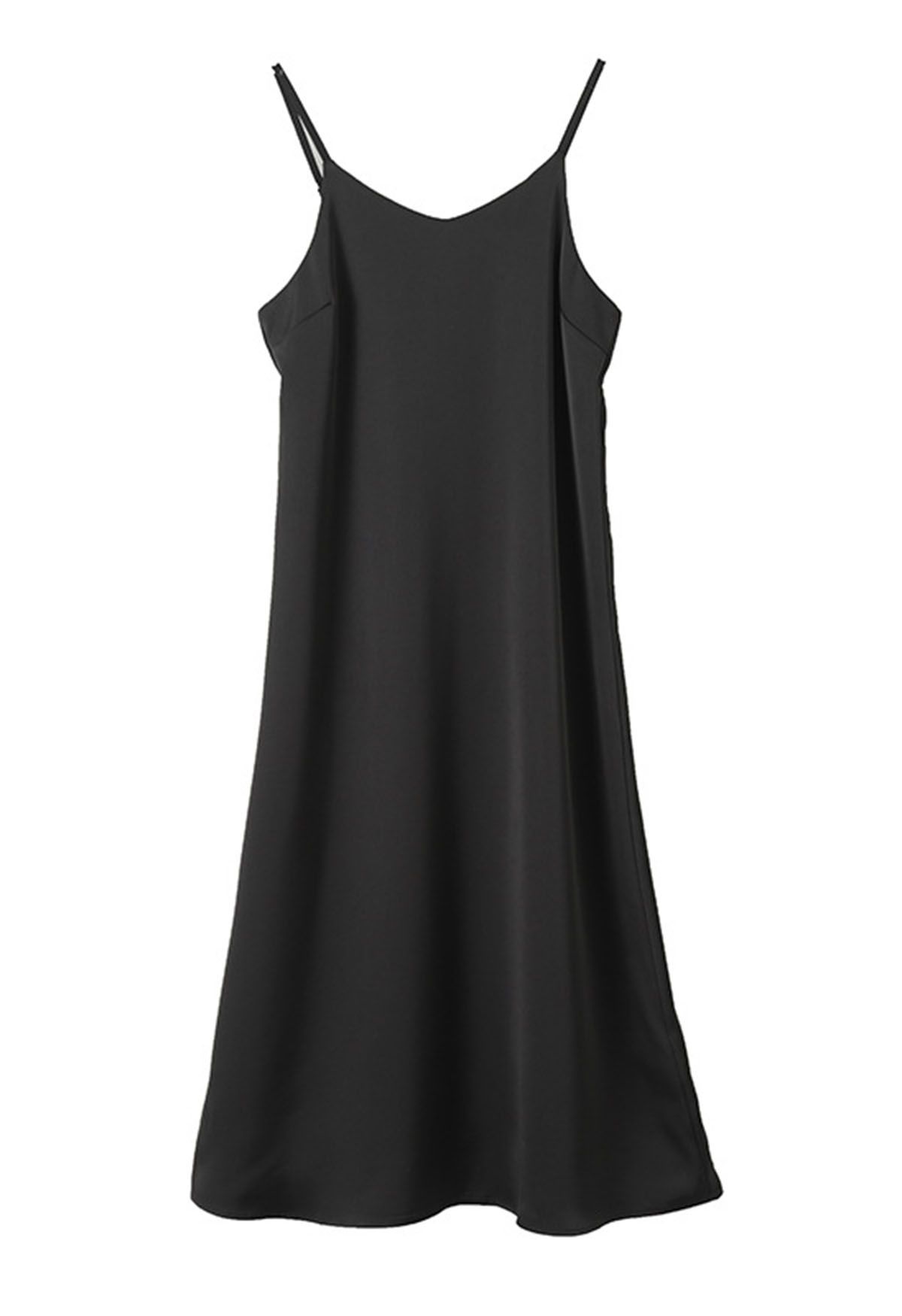 Glossy Satin Cami Dress in Black