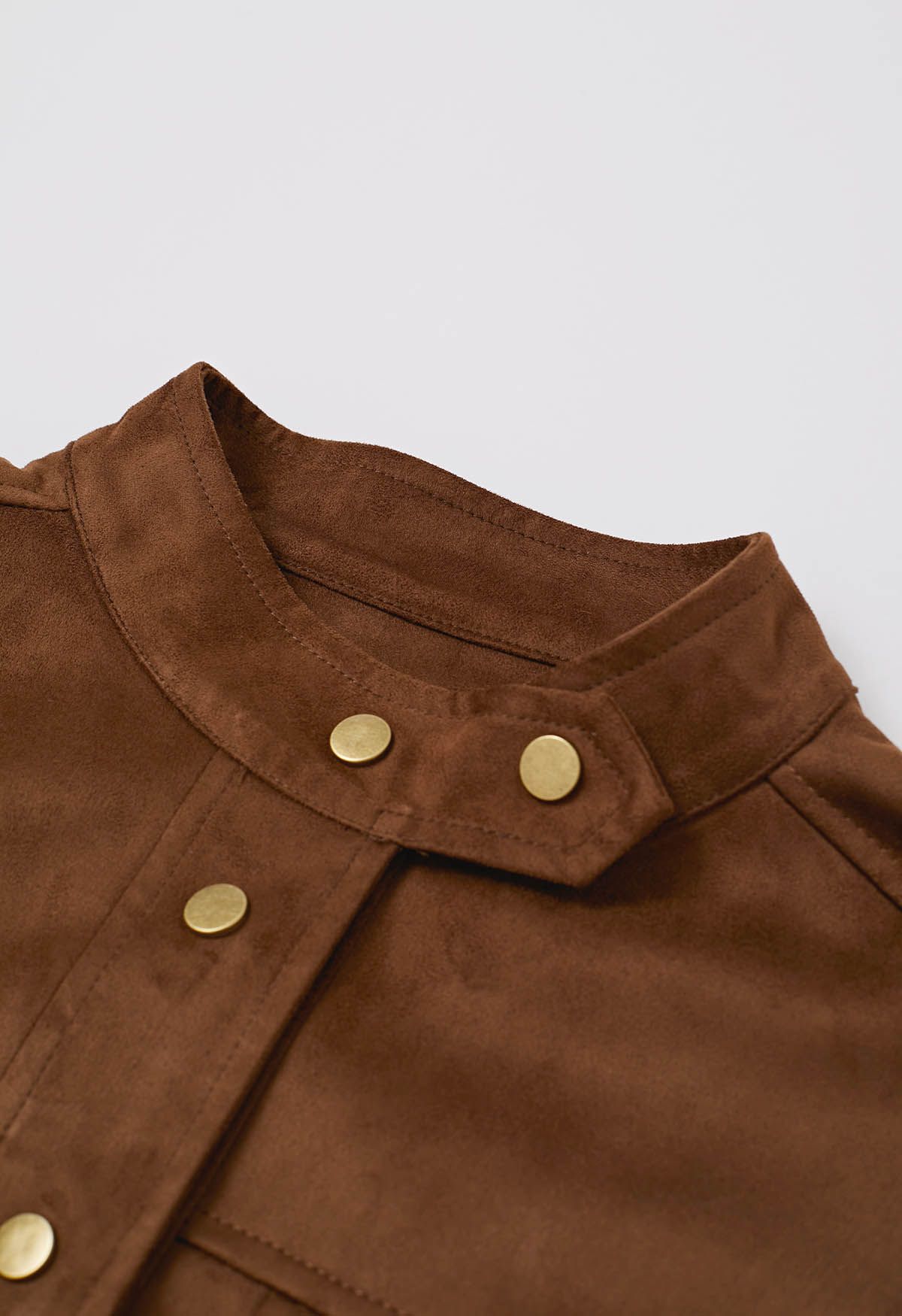 Snap Button Faux Suede Jacket in Brown