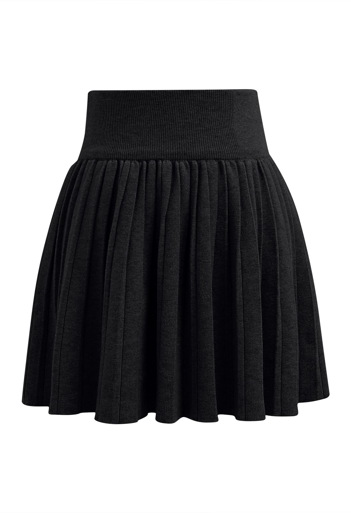 Flare Cuffs Button Knit Top and Mini Skirt in Black