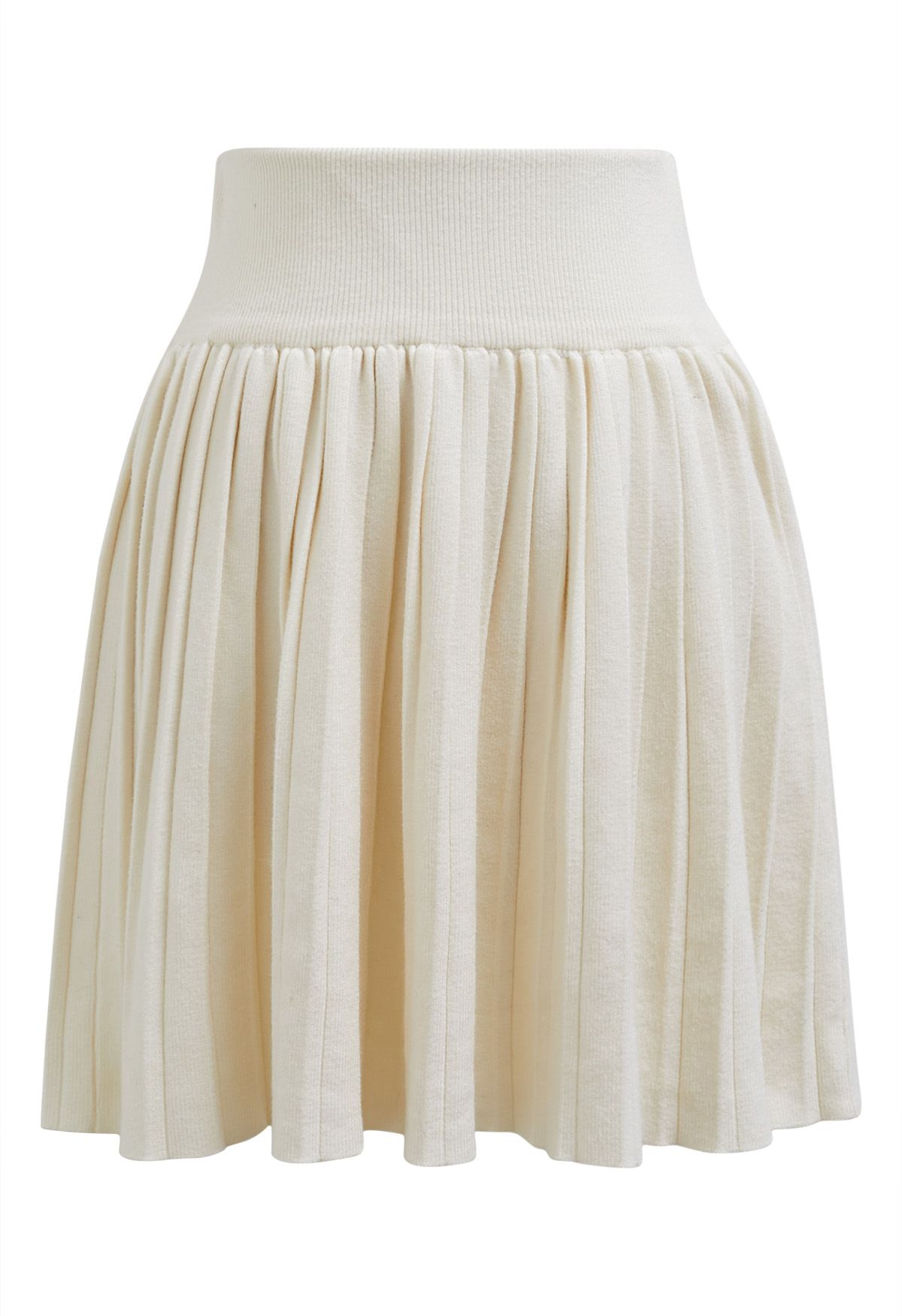 Flare Cuffs Button Knit Top and Mini Skirt in Cream