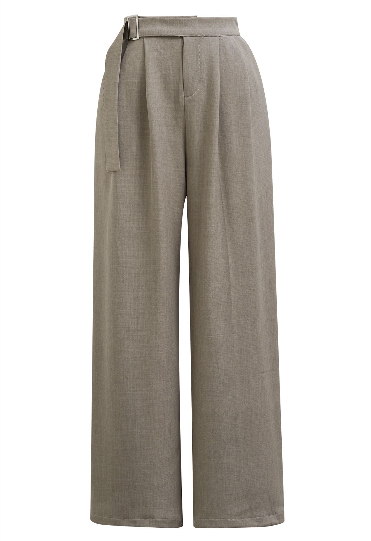 Solid Belted High Waist Wide-Leg Pants in Oatmeal