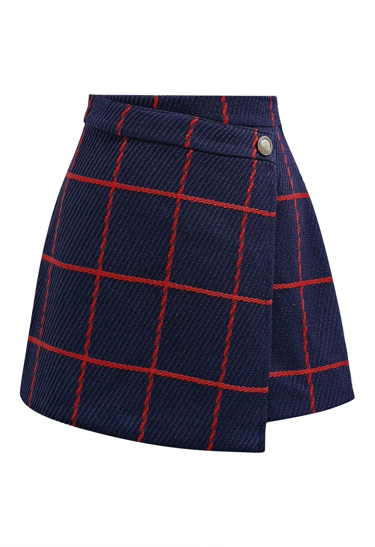 Red Plaid Flap Mini Skirt