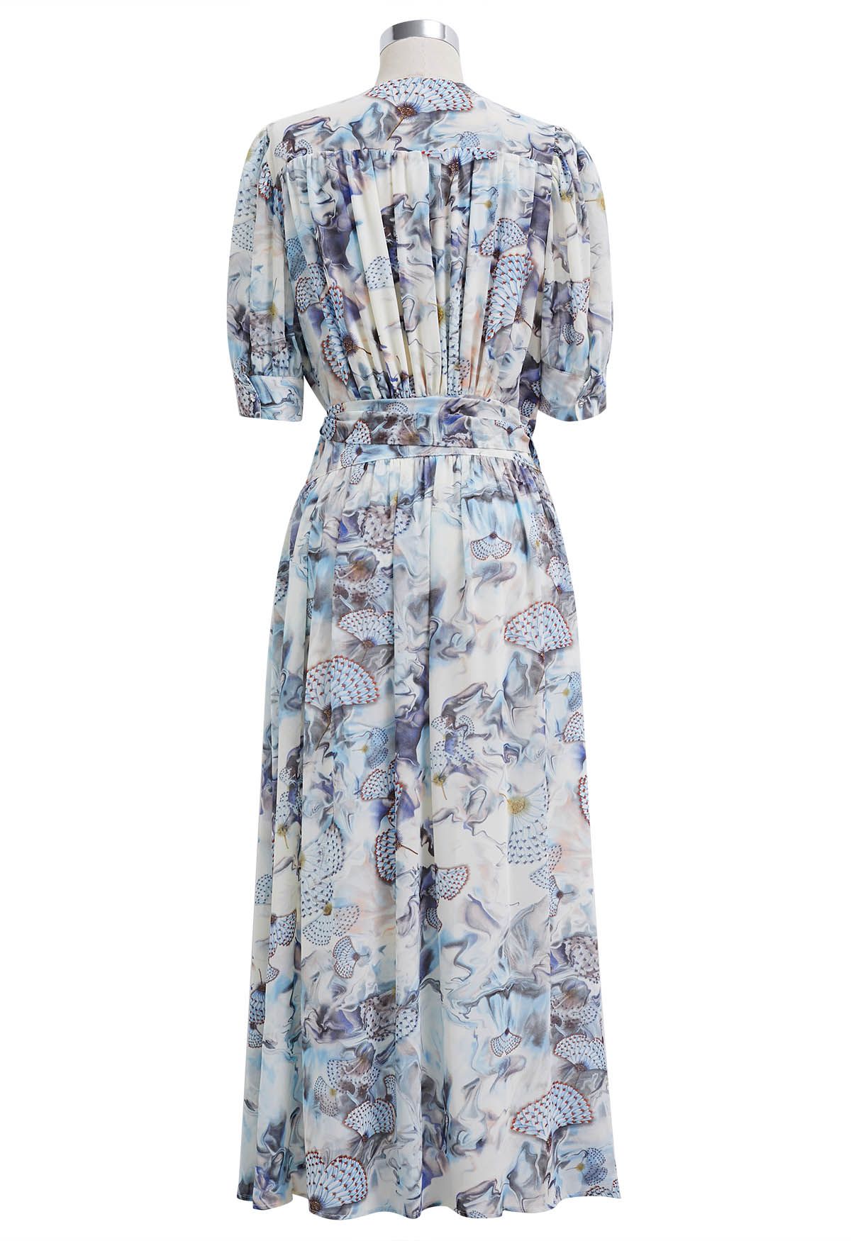 Floral Tie Sash Wrapped Chiffon Midi Dress